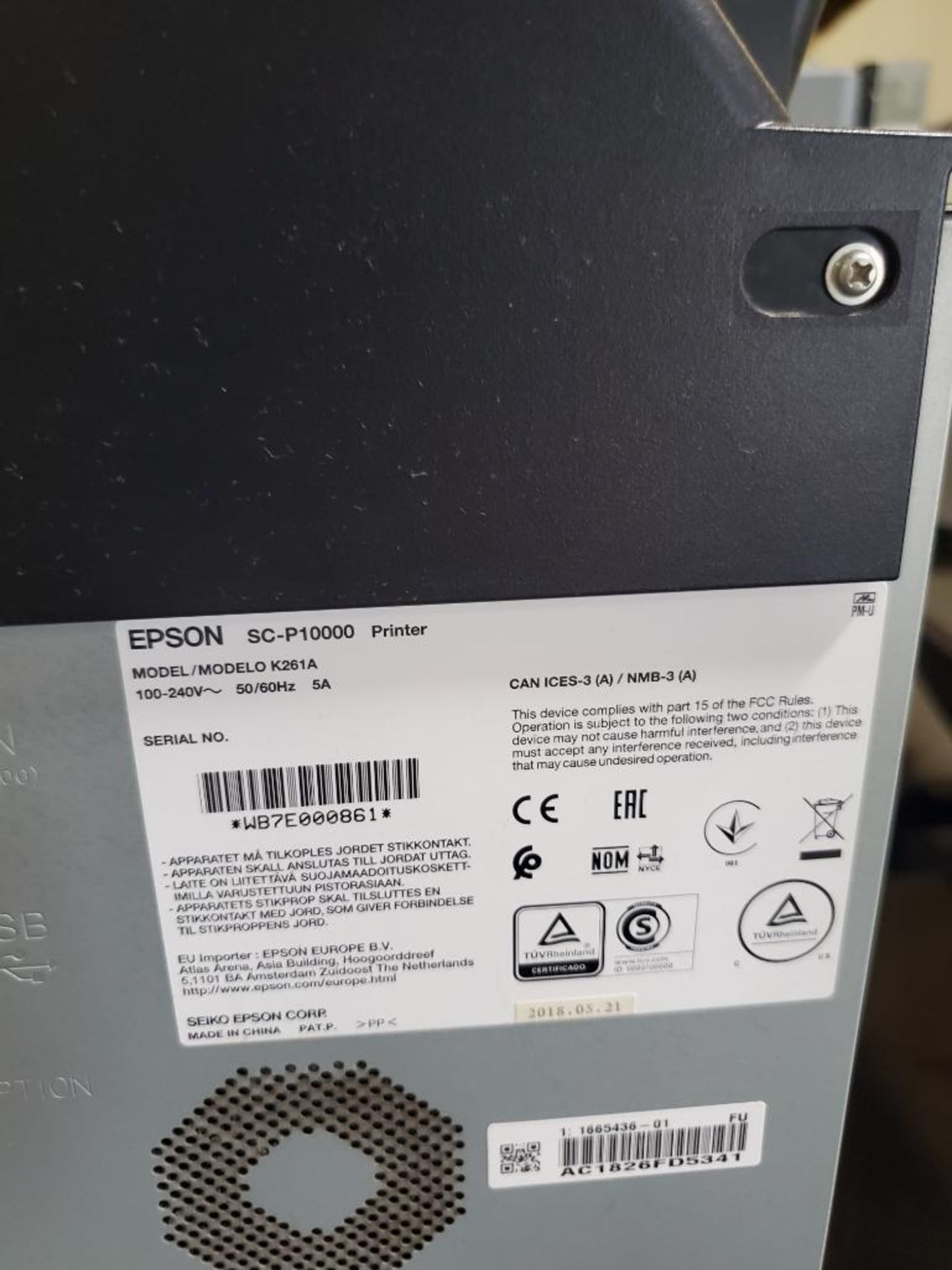 EPSON ULTRA CHROME SURECOLOR P10000 PRINTER; MODEL K261A, S/N WB7E000861 - Image 5 of 5