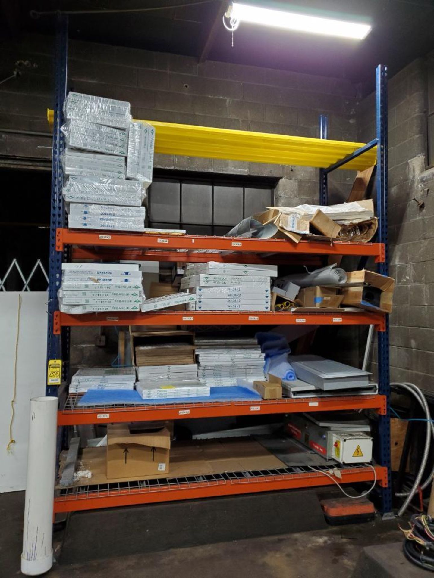 (1) SECTION OF TEARDROP PALLET RACKING, (2) 42'' X 12' UPRIGHTS, (8) 4'' X 8' CROSS BEAMS, (8) WIRE