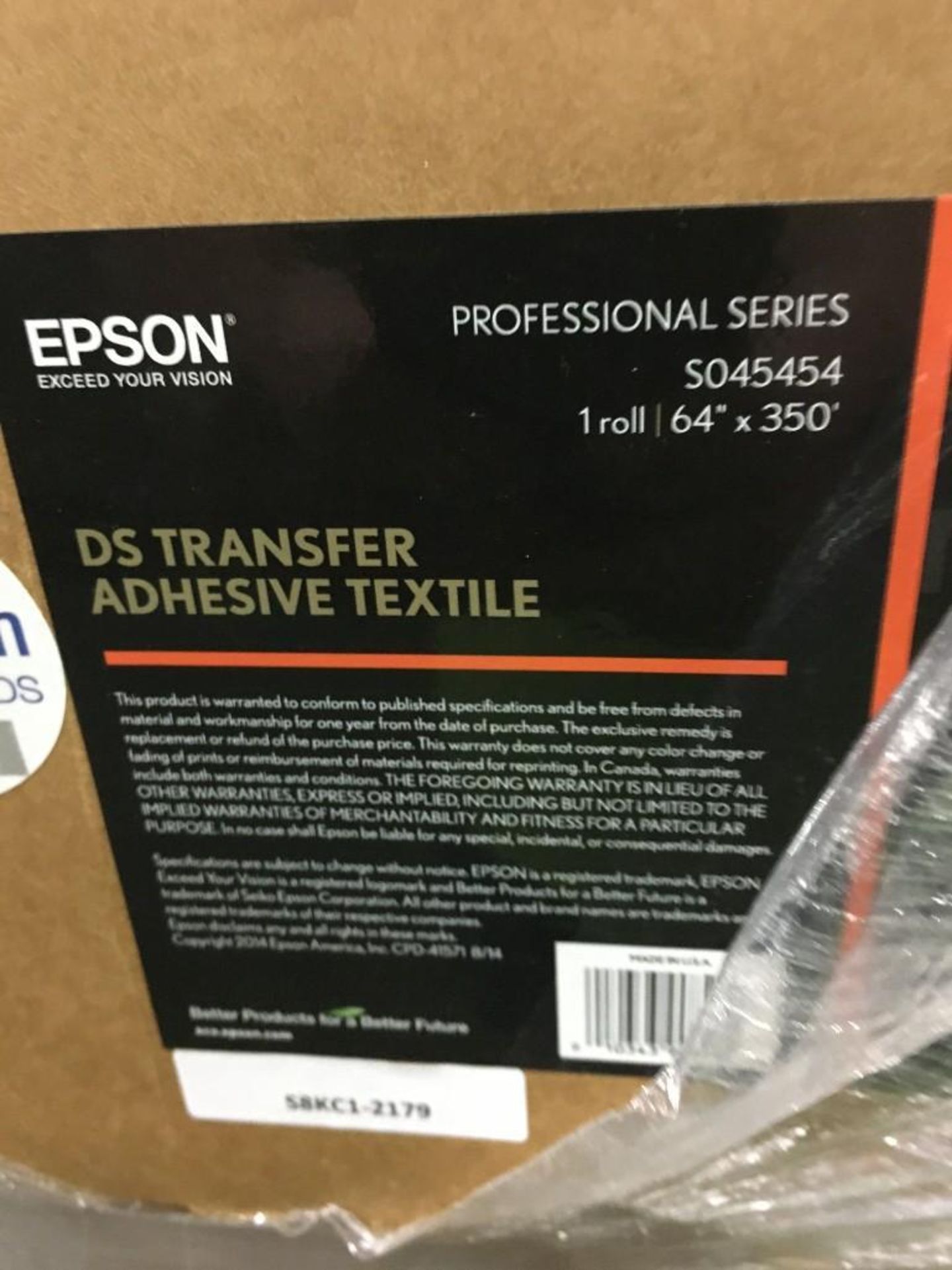 (36) BOXES OF EPSON DS TRANSFER ADHESIVE TEXTILE, 64 IN X 350 FT, (1) ROLL, PRODUCTION SERIES, S0454 - Image 4 of 10