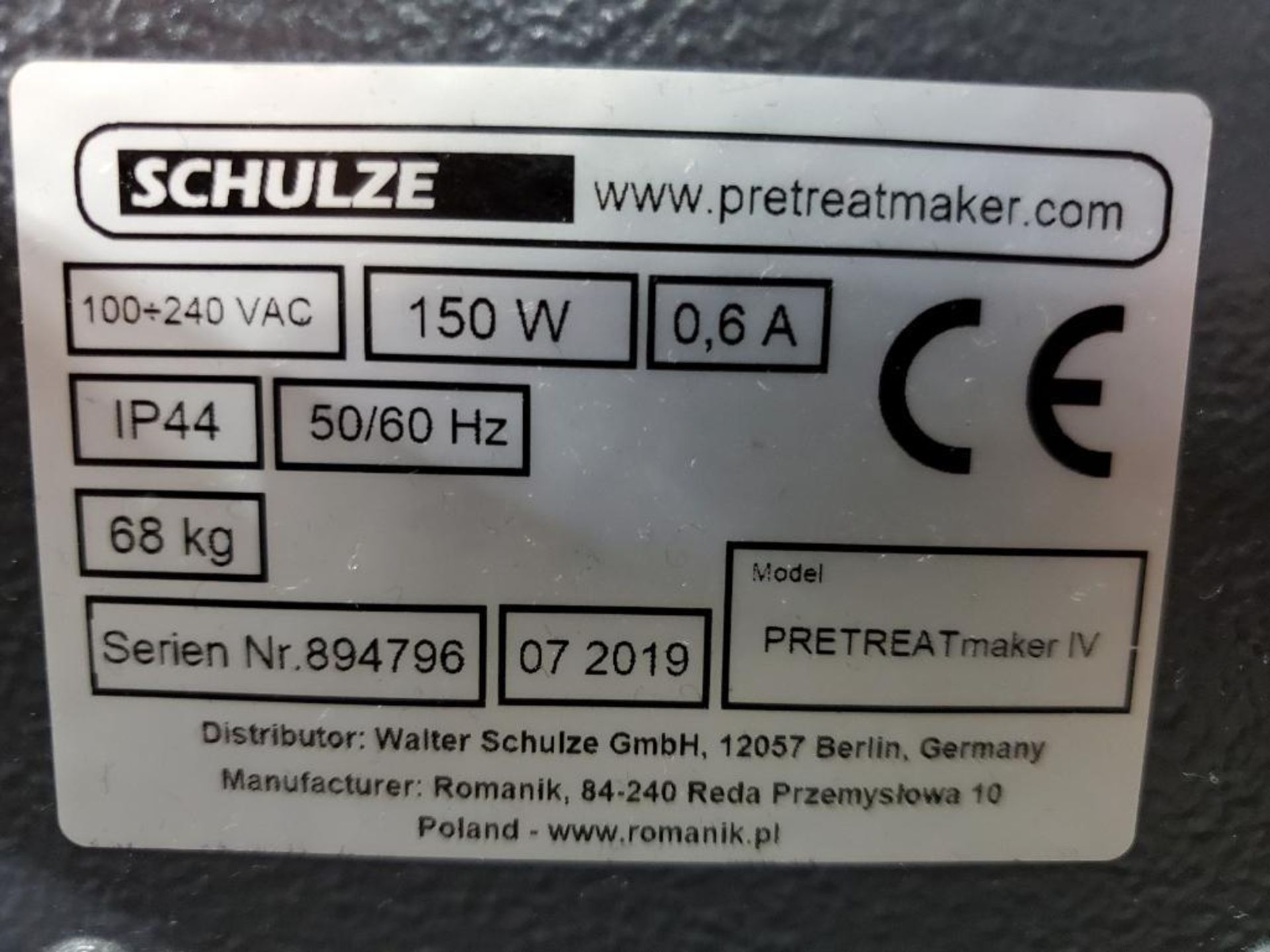 2019 SCHULZE PRETREATMAKER, MODEL PRETREATMAKER IV, S/N 894796, AUTOMATICAL PRETREATMENT FACILITY FO - Image 6 of 6