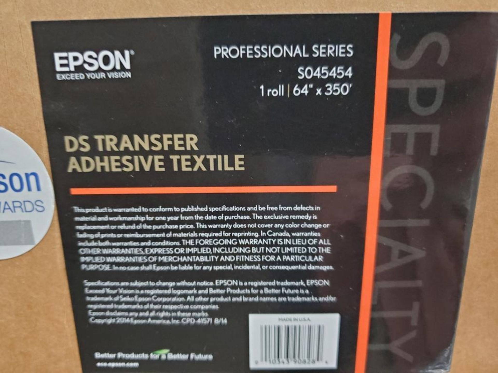 (36) BOXES OF EPSON DS TRANSFER ADHESIVE TEXTILE, 64 IN X 350 FT, (1) ROLL, PRODUCTION SERIES, S0454 - Image 5 of 10