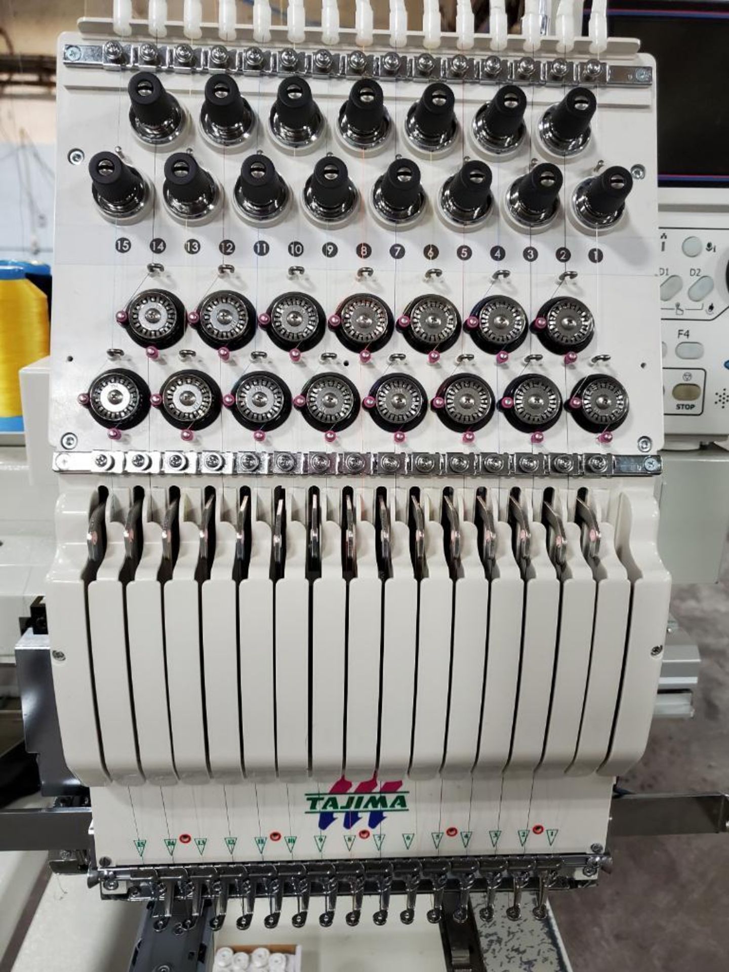 2017 TOKIA TAJIMA ELECTRONIC AUTOMATIC SEWING EMBROIDERY MACHINE, MODEL TMBP-S1501C, 15-THREAD SPOOL - Image 4 of 9