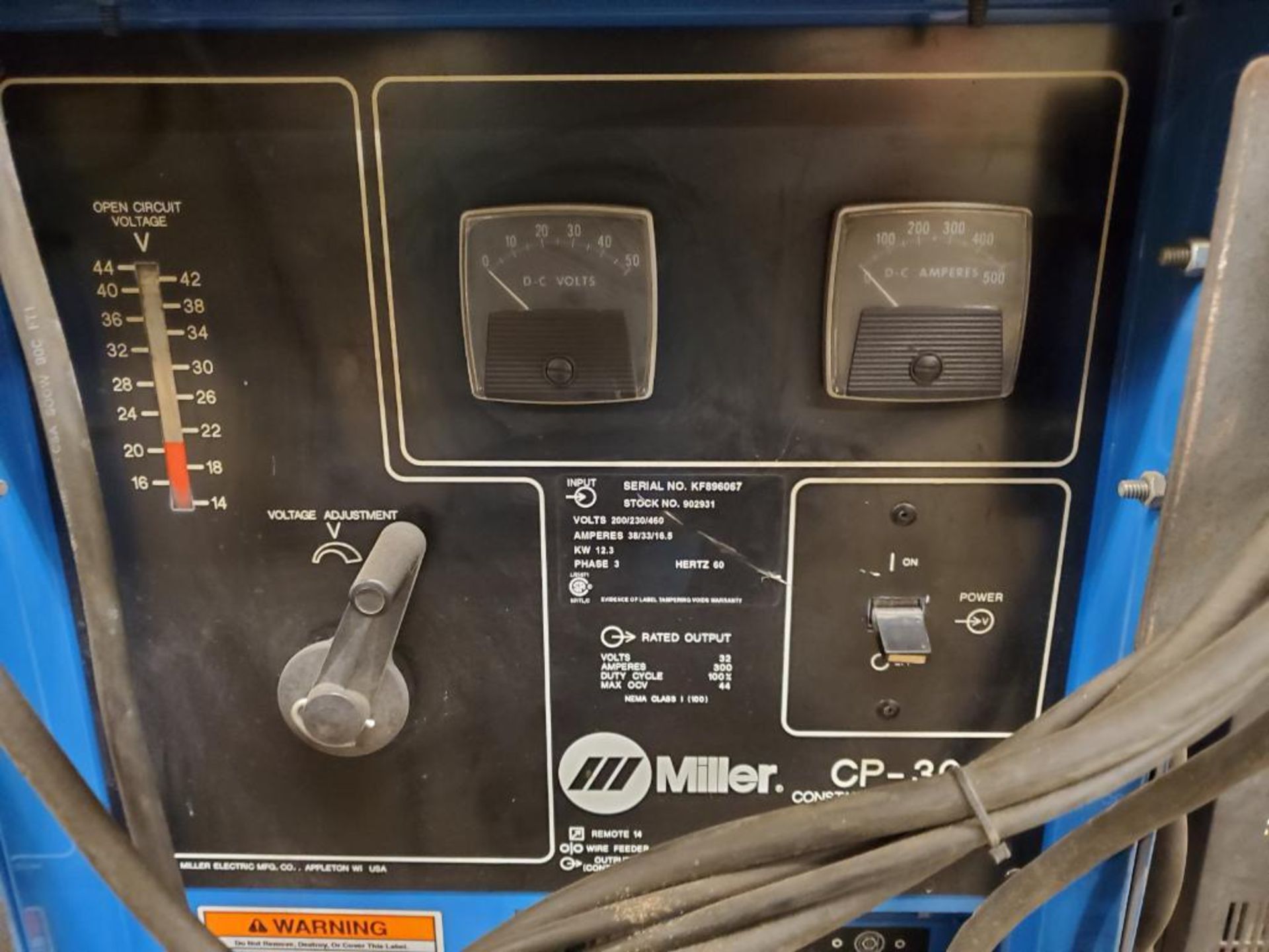 MILLER CP-300 CV/DC ARC WELDER ON BOTTLE CART WITH BOTTLE, GROUND, LEAD, GUN HEAD - Image 7 of 7