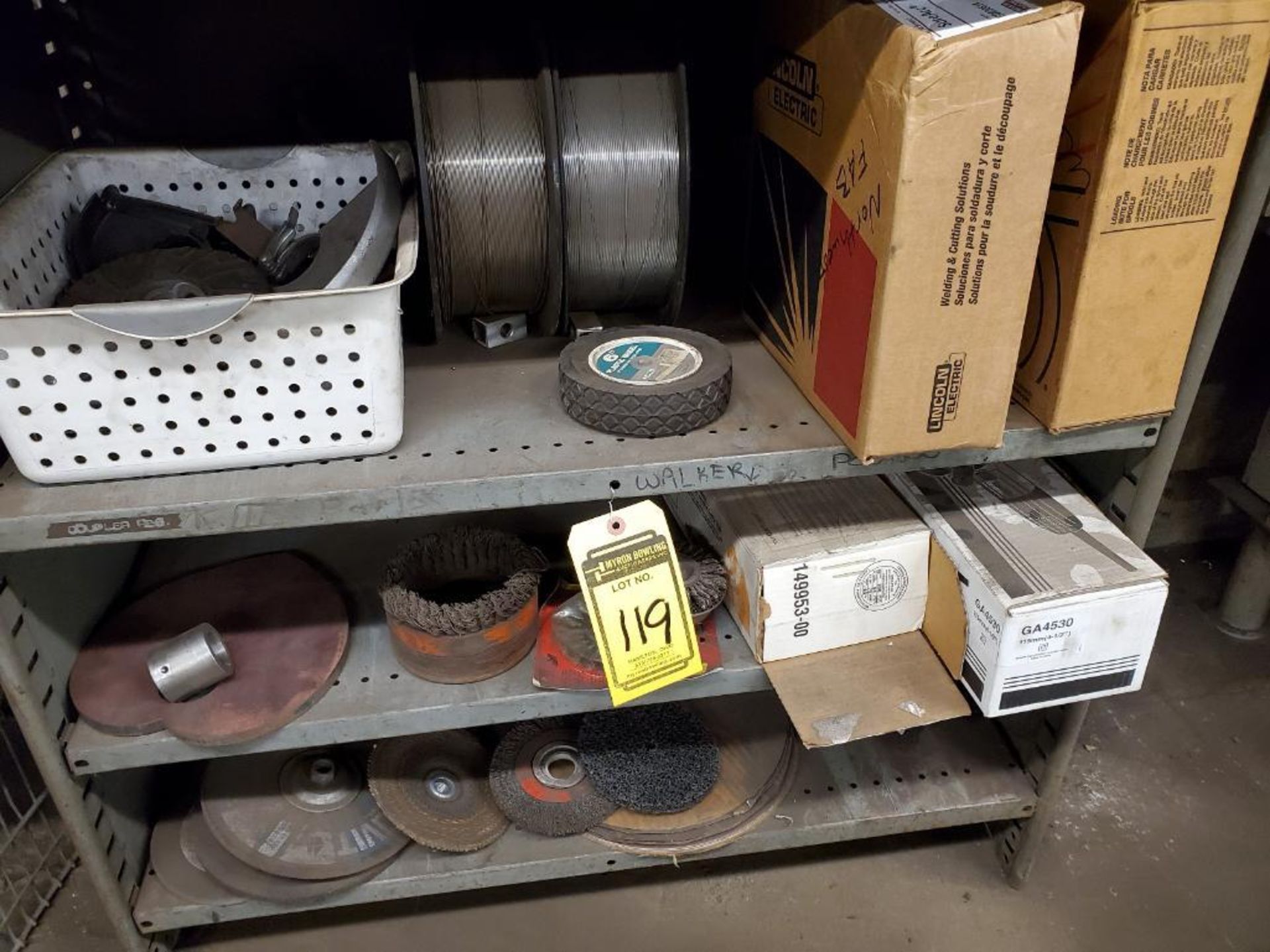 LOT OF WELDING SUPPLIES - PICLE1 TRACK WELDER, TORCH CUTTING HEADS, WELDING WIRE, ABRASIVES, STEEL C - Image 4 of 7