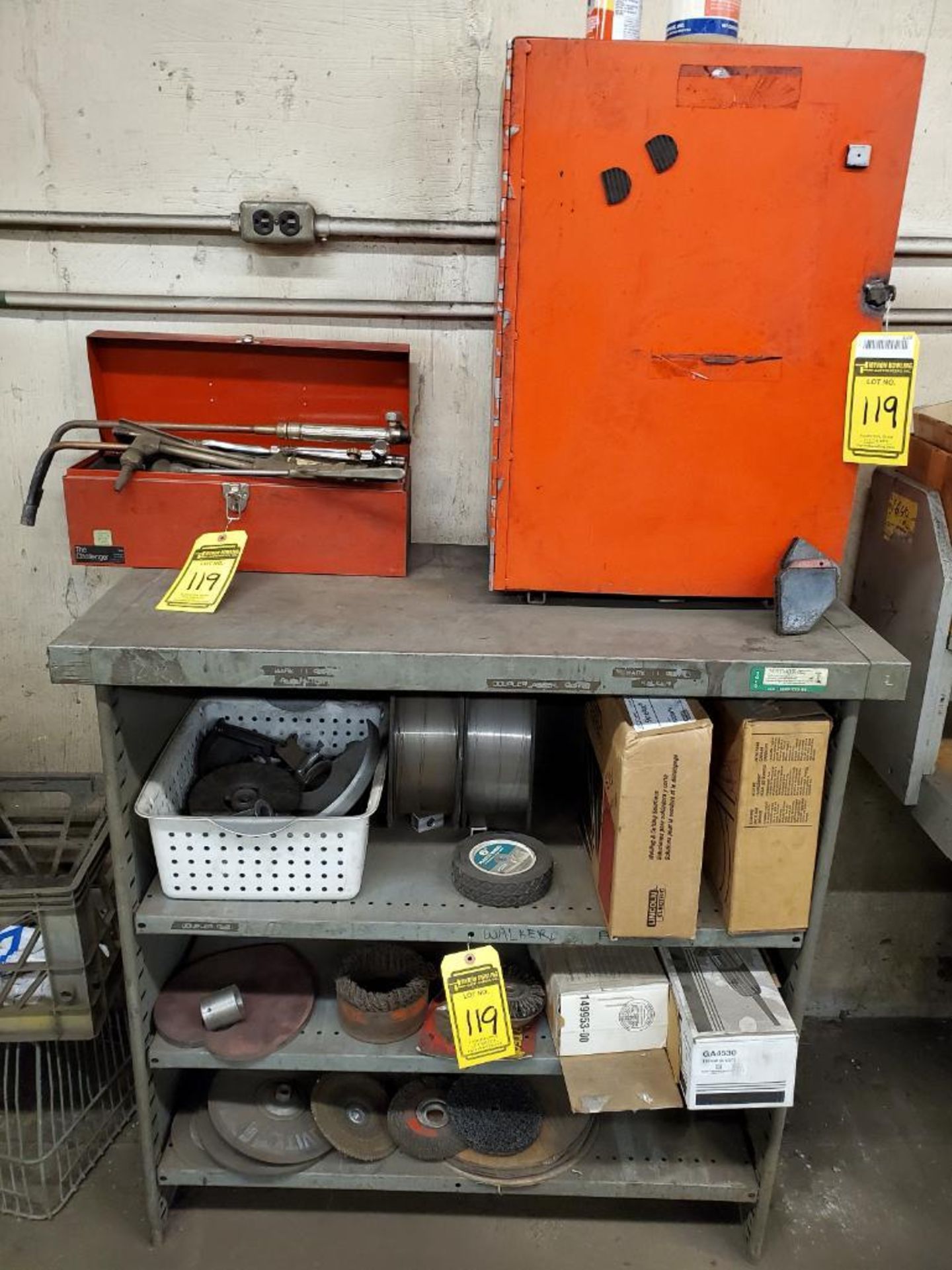 LOT OF WELDING SUPPLIES - PICLE1 TRACK WELDER, TORCH CUTTING HEADS, WELDING WIRE, ABRASIVES, STEEL C - Image 2 of 7