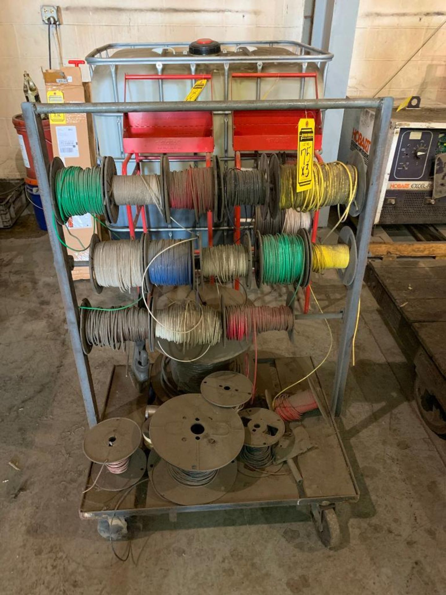 (3) WIRE SPOOL RACKS W/ WIRE SPOOLS