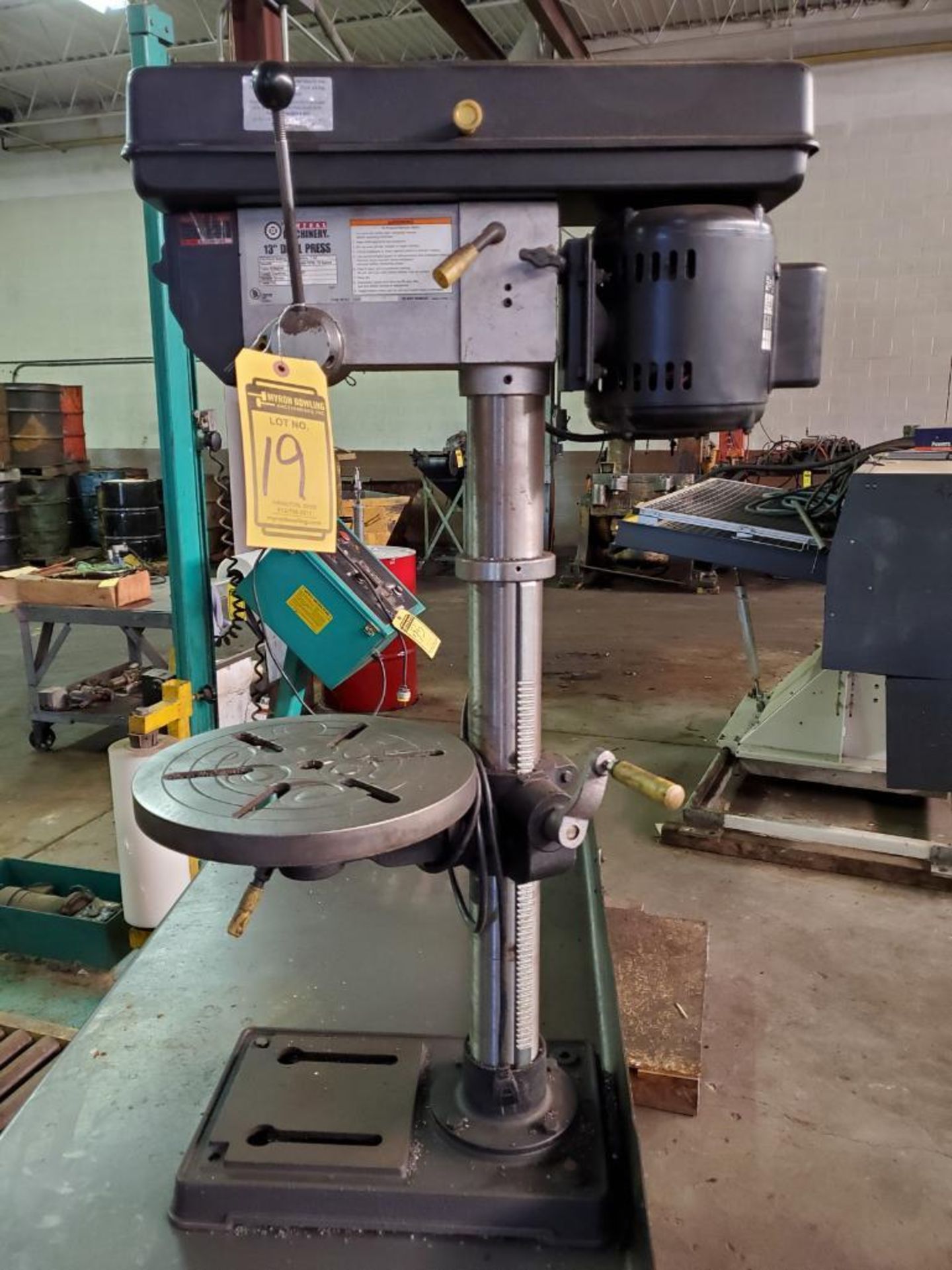 CENTRAL MACHINERY 13" VERTICAL BENCHTOP DRILL PRESS WITH STEEL TABLE, 12" DIA. TILT TABLE, 3-1/8" - Image 6 of 12