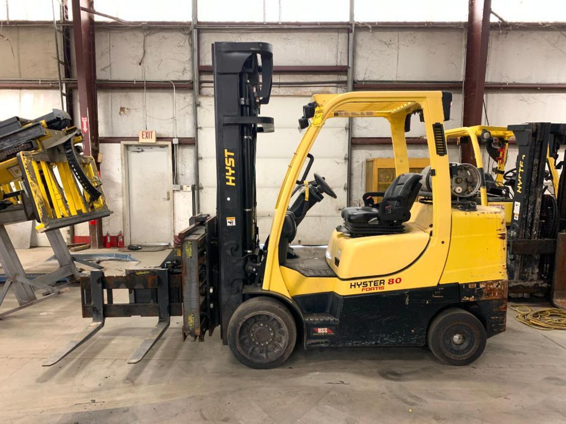 2012 HYSTER 8,000-LB. CAPACITY FORKLIFT, MODEL S80FT, S/N G004V06707K, LPG, SOLID TIRES, 3-STAGE