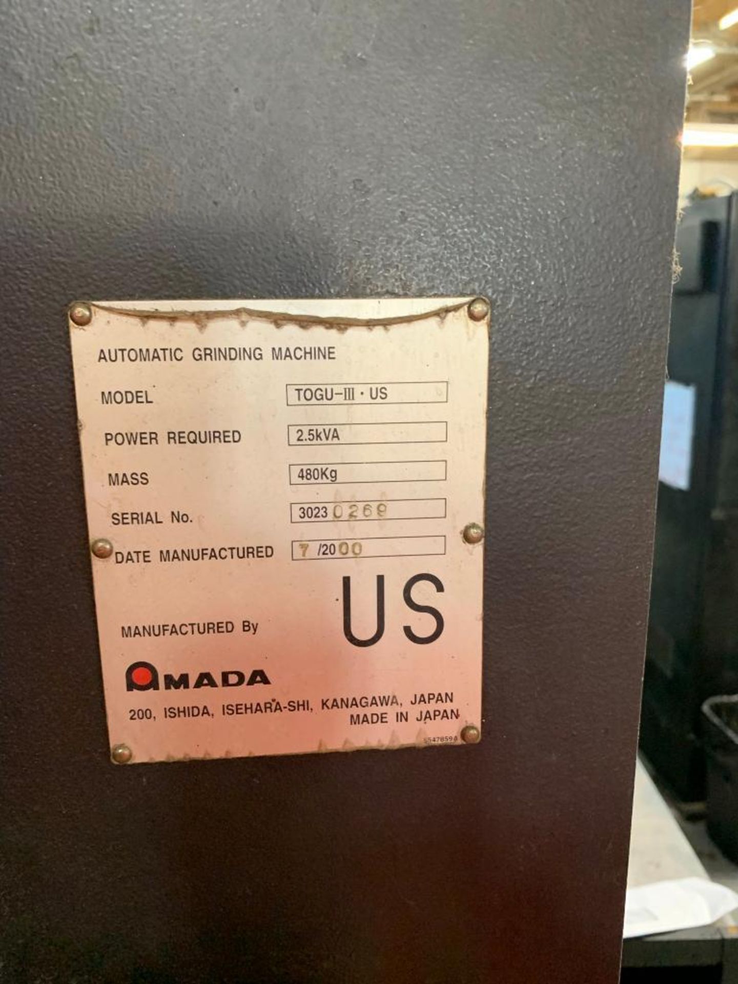 2000 AMADA TOGU-111 GRINDER, S/N 30230269 - Image 6 of 6