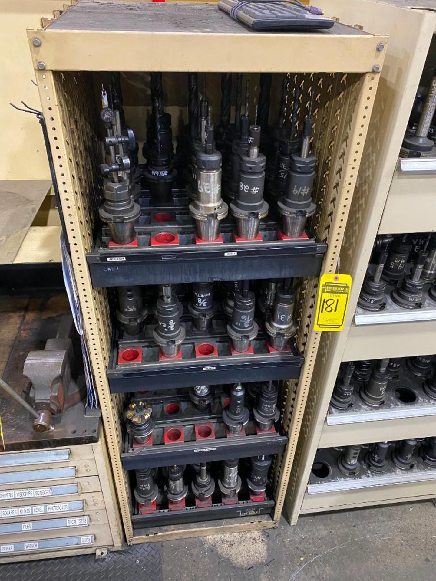 SHELF AND CONTENTS OF (100) ASSORTED CAT. 50 TAPER TOOL HOLDERS