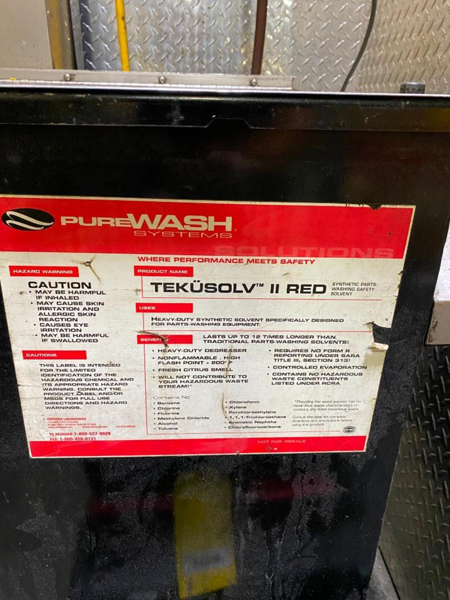 PURE WASH SYSTEMS PARTS WASHER, MODEL TEKUSOLV II RED - Image 3 of 4
