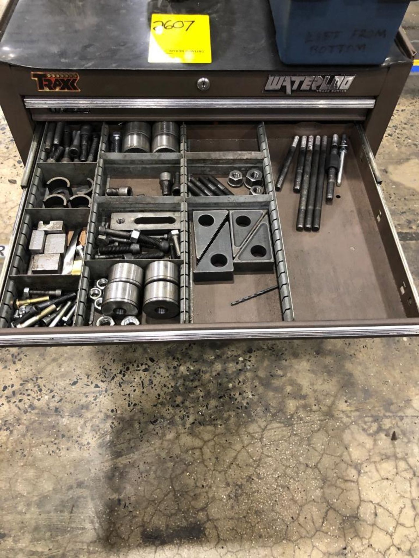 7-DRAWER WATERLOO TOOLBOX, W/ CONTENTS OF CHUCK JAWS, HOLD DOWNS, AND HAND TOOLS - Image 2 of 5