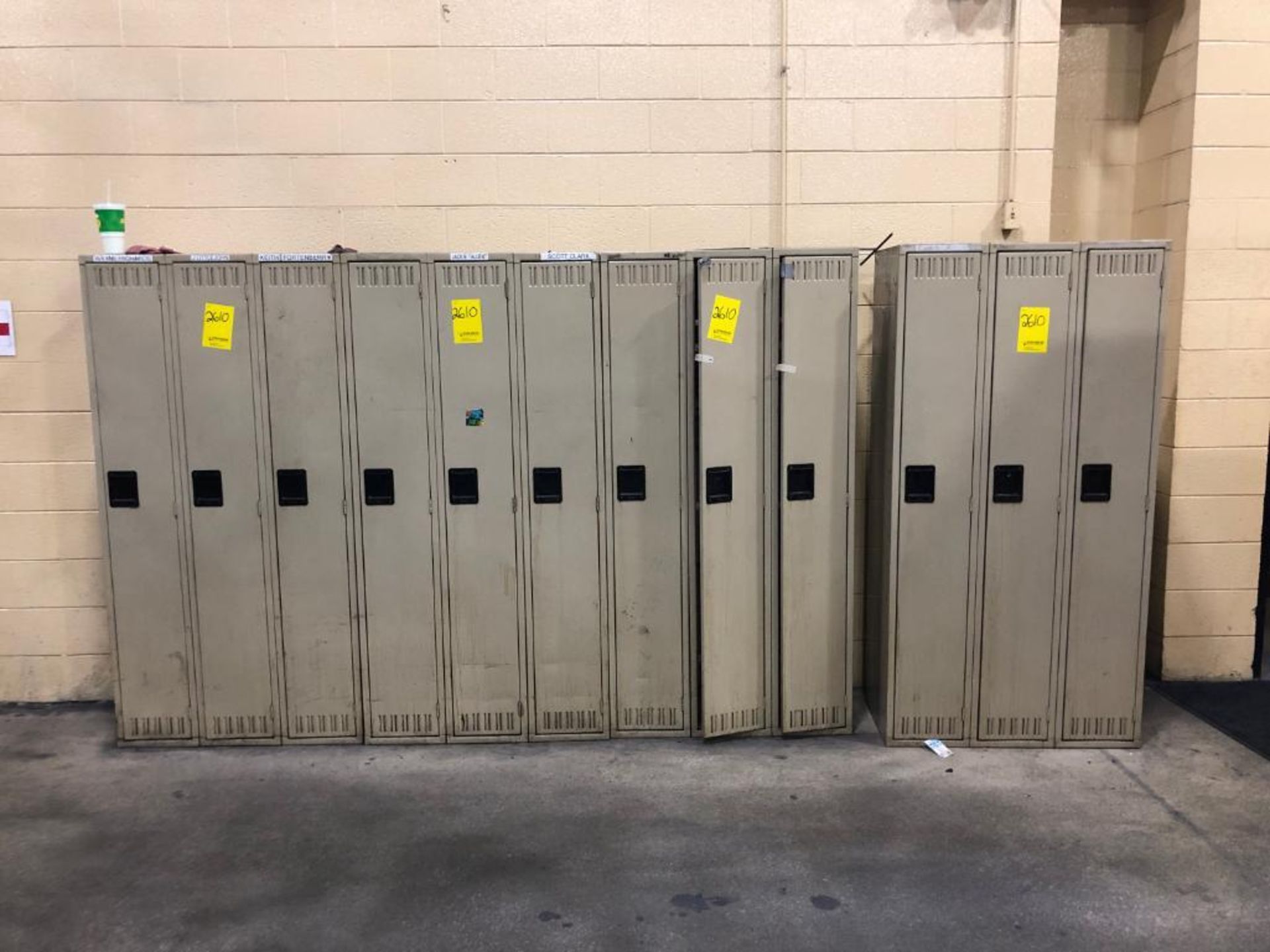 (4) SETS OF 3-DOOR LOCKERS, 2-DOOR CABINET