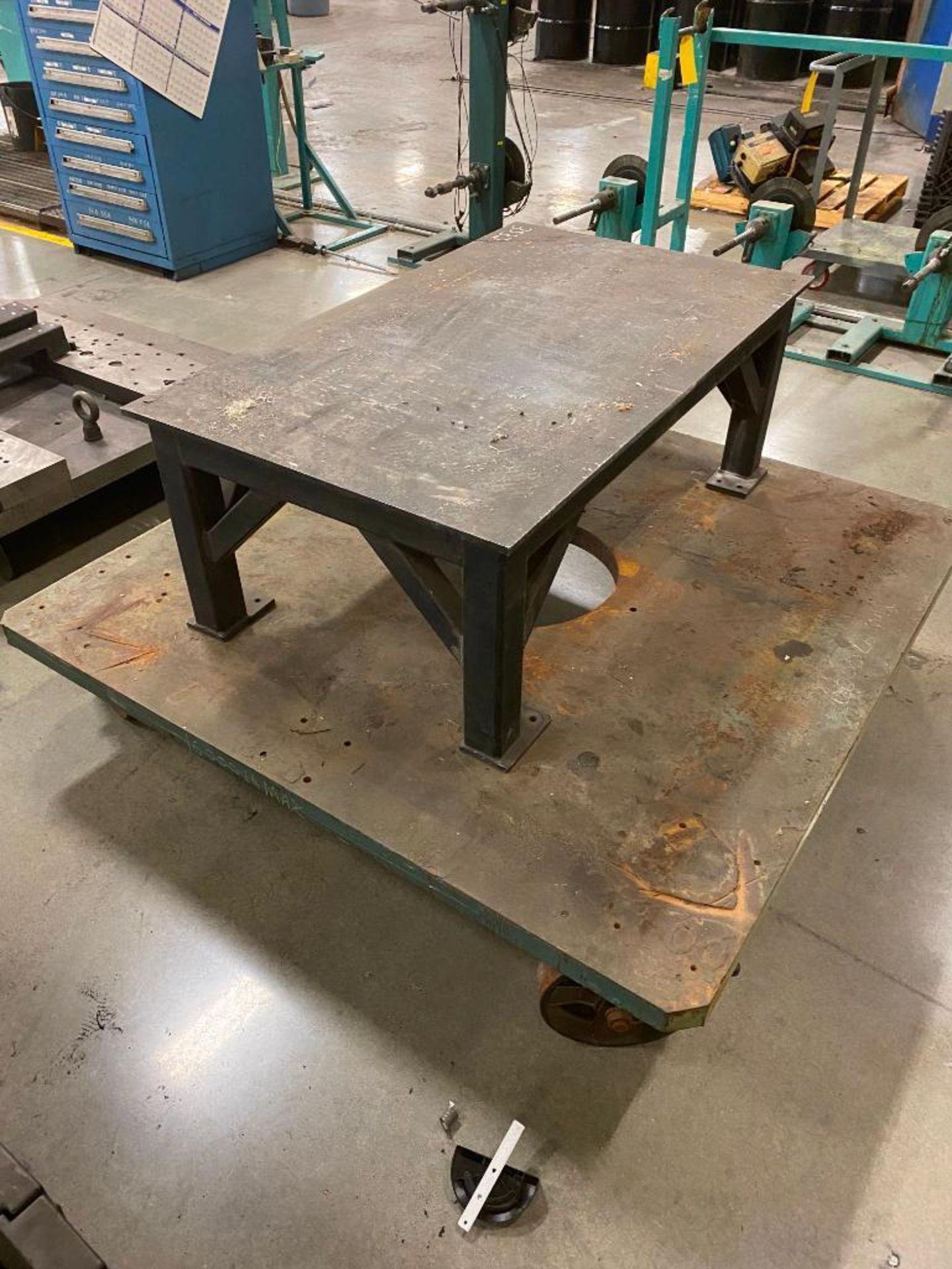 16,000 LB. DIE CART, 5' X 5' X 2-1/4'', AND STEEL TOP TABLE, 50'' X 30'' X 18'' - Image 2 of 2