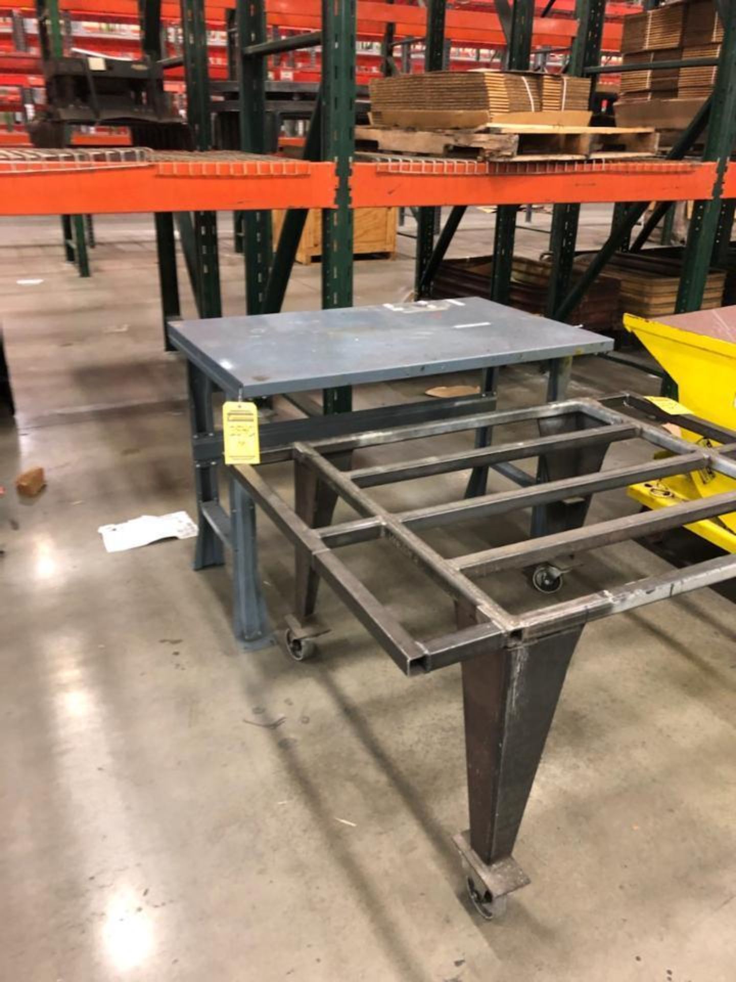 48'' X 30'' STEEL TOP TABLE, 38'' X 54'' ROLLING WORK TABLE