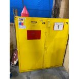 FLAMMABLE CABINET, 2-DOOR CABINET W/ CONTENTS OF GREASE AND MANUAL GREASE GUNS