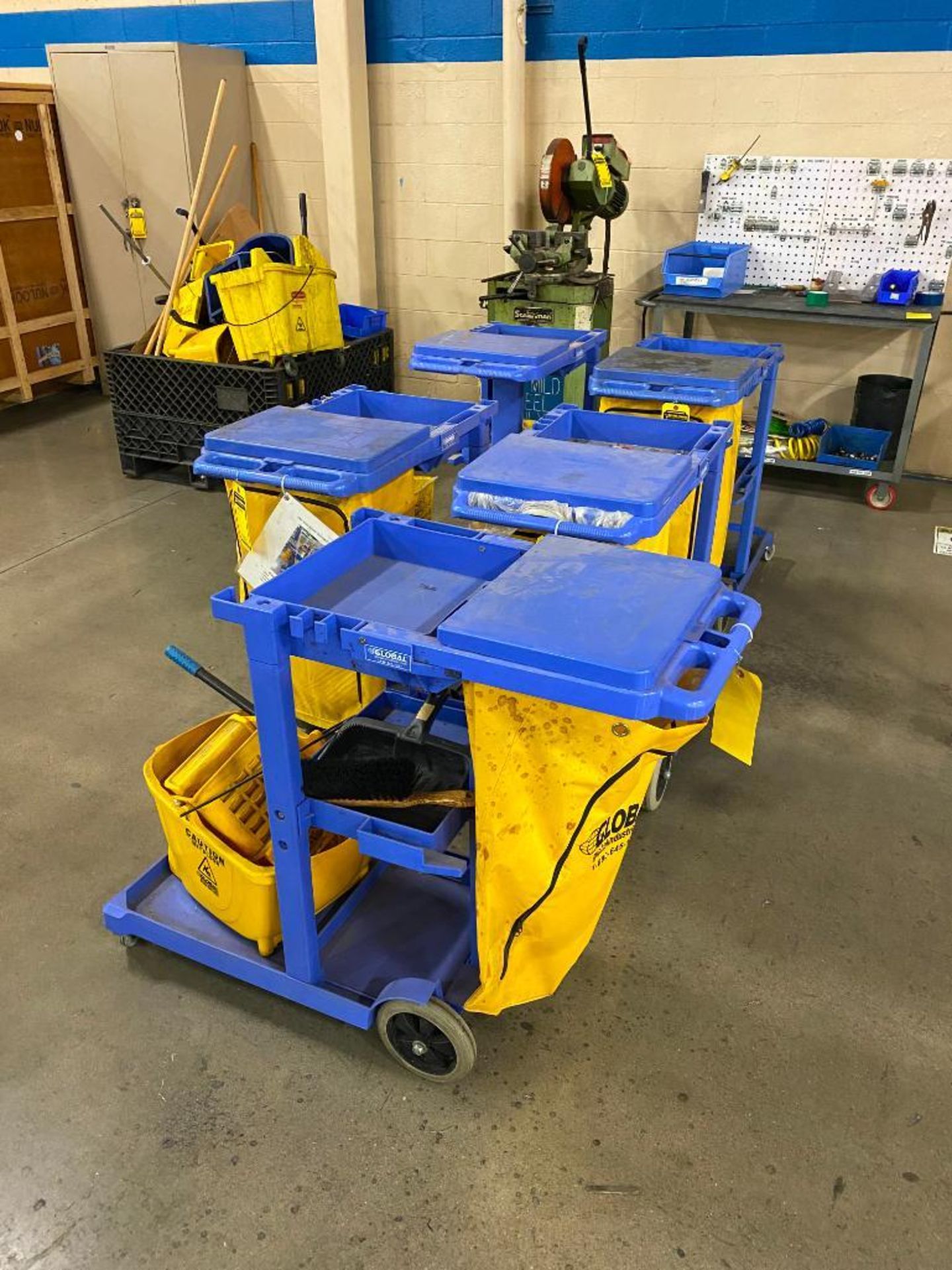(5) JANITOR CARTS AND ASSORTED MOP BUCKETS