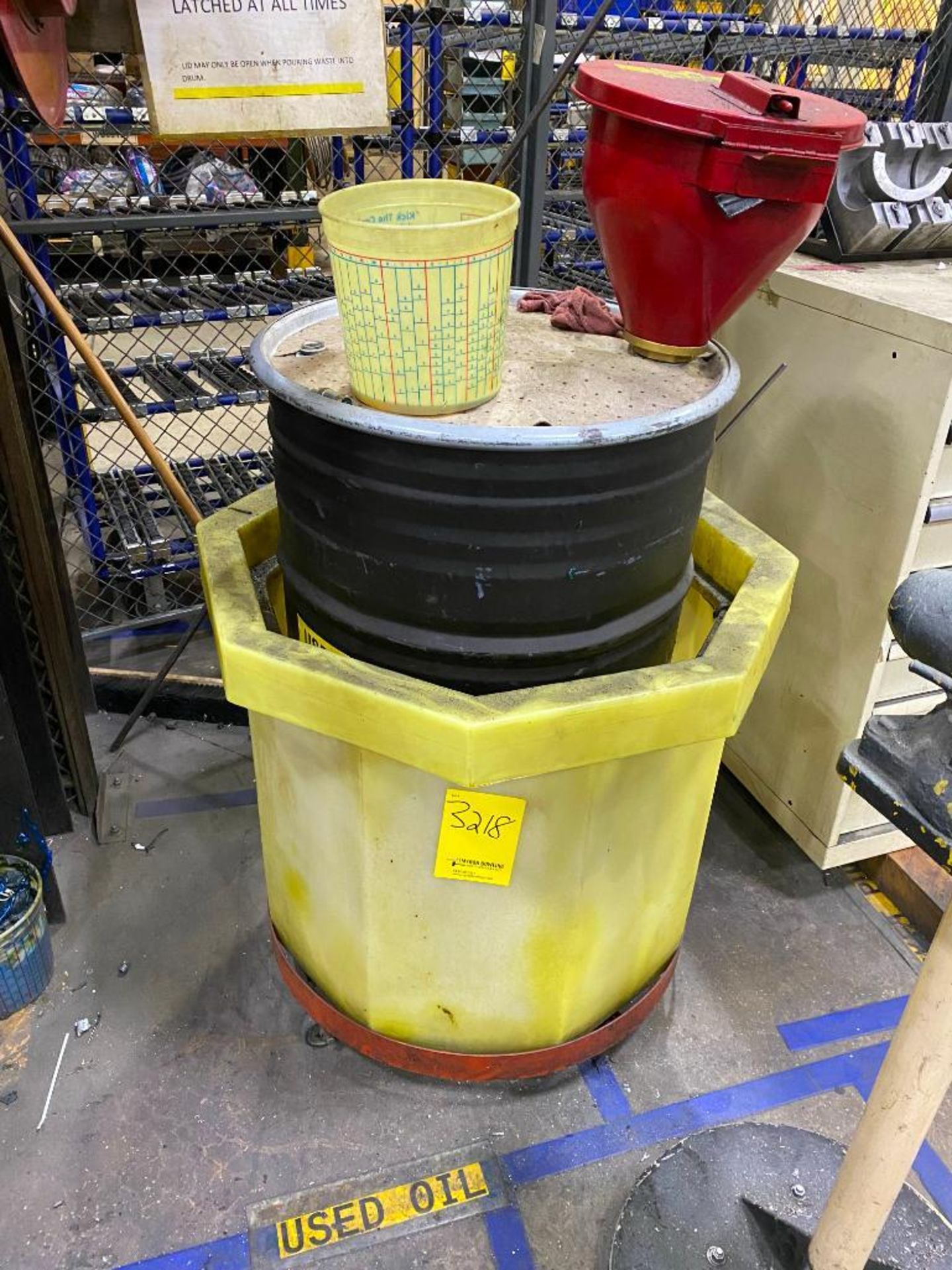 USED OIL DRUM AND CATCH BASIN ON WHEELS