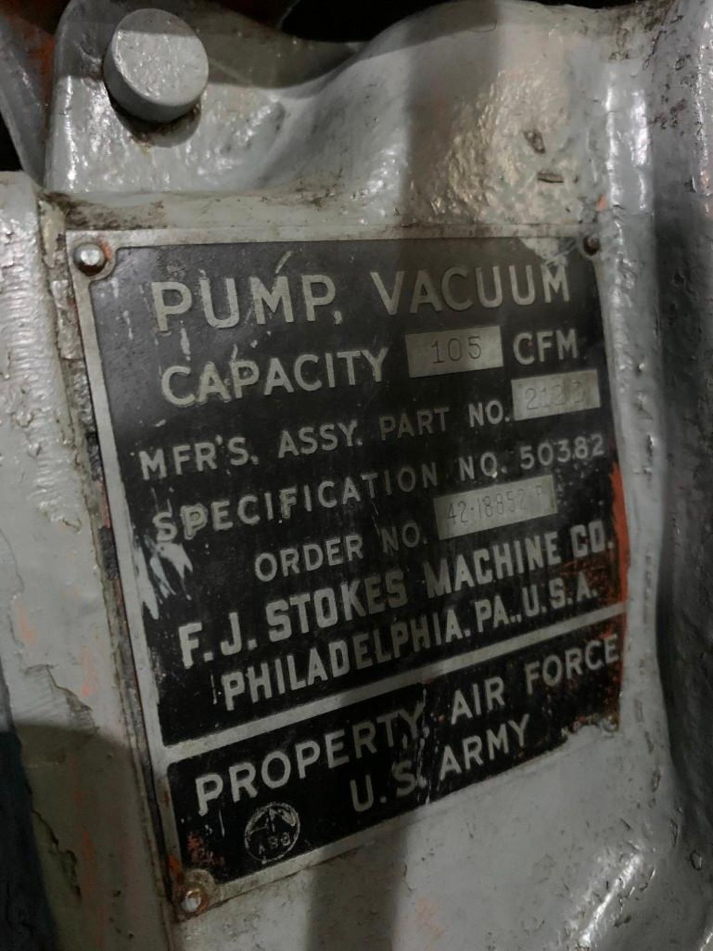 F.J. STOKES MACHINE COMPANY VACUUM PUMP, 105 CFM CAPACITY, 3 HP - Image 2 of 3