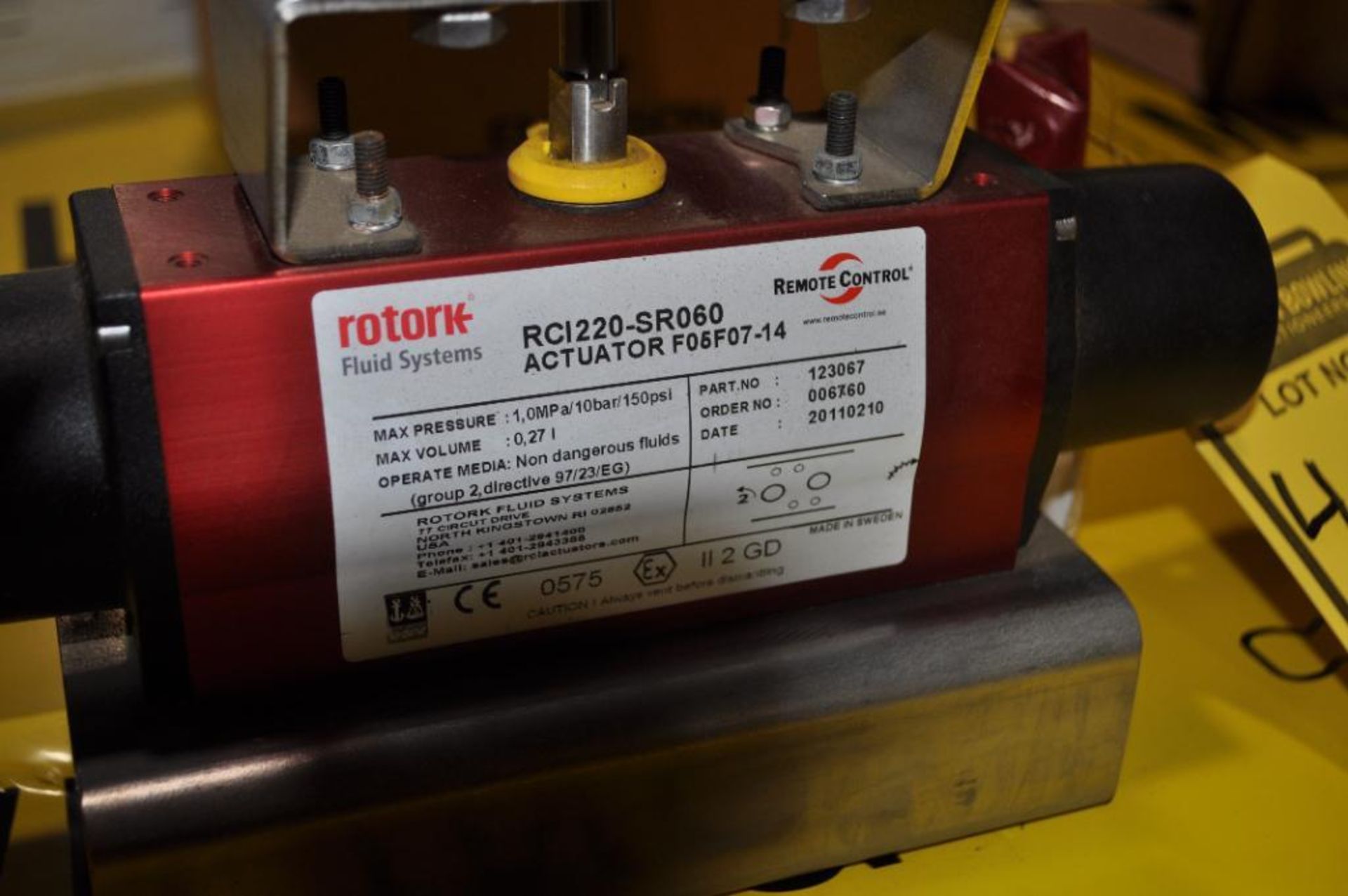 ROTORK FLUID SYSTEMS, REMOTE CONTROL ACTUATOR, PART: 123067, OPERATE MEDIA: NON-DANGEROUS FLUIDS, MA - Image 3 of 3