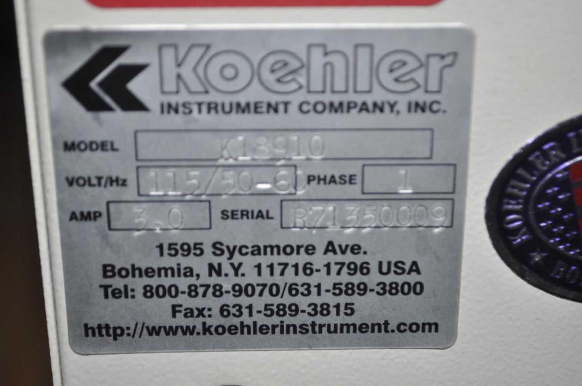 KOEHLER SINGLE PHASE LABORATORY VACUUM OVEN, W/ DIGITAL TEMPERATURE CONTROL, MODEL: K18910 - Image 4 of 4