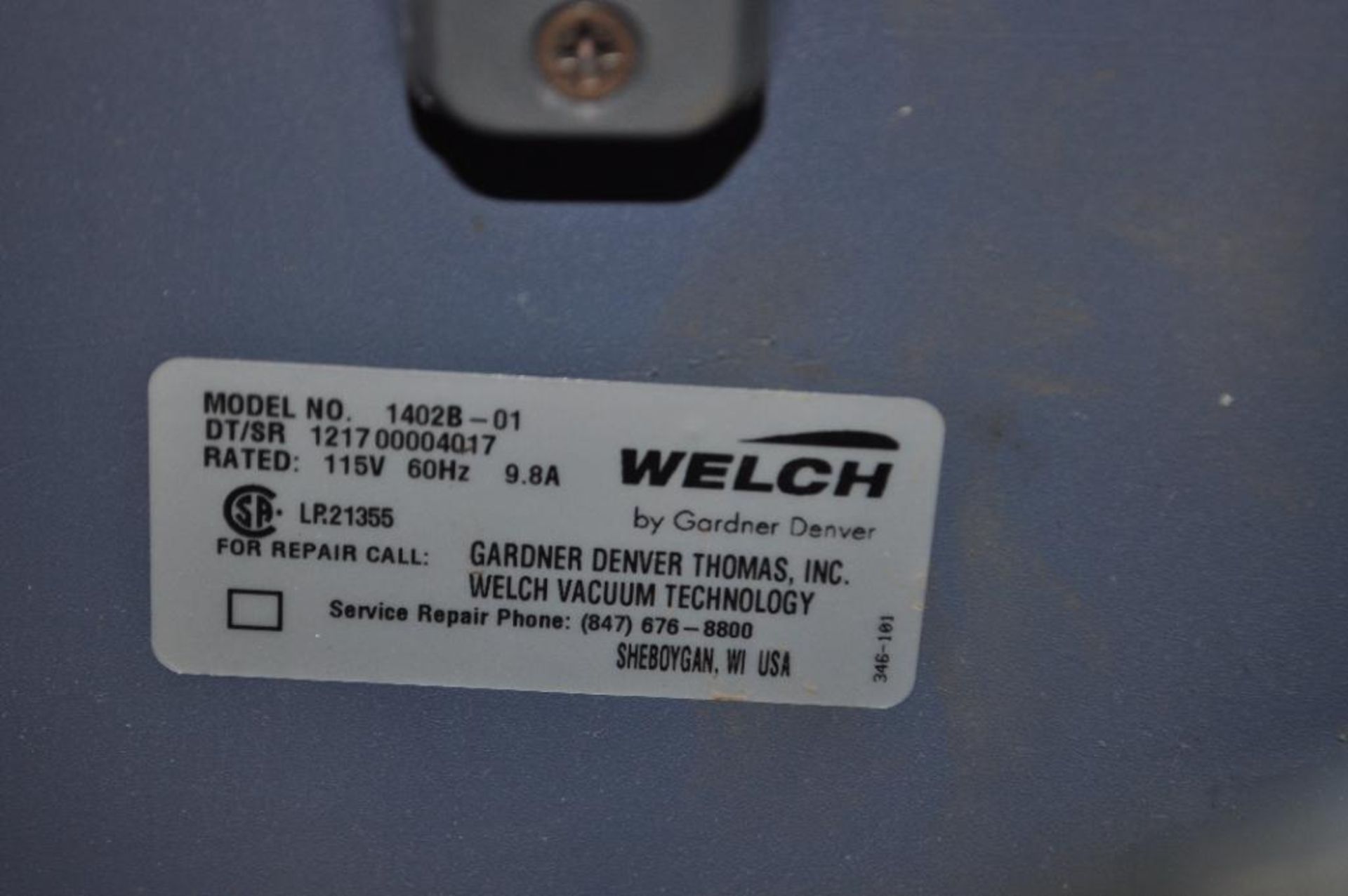 WELCH DUOSEAL VACUUM PUMP, MODEL: 1402B-01, SINGLE PHASE - Image 4 of 4