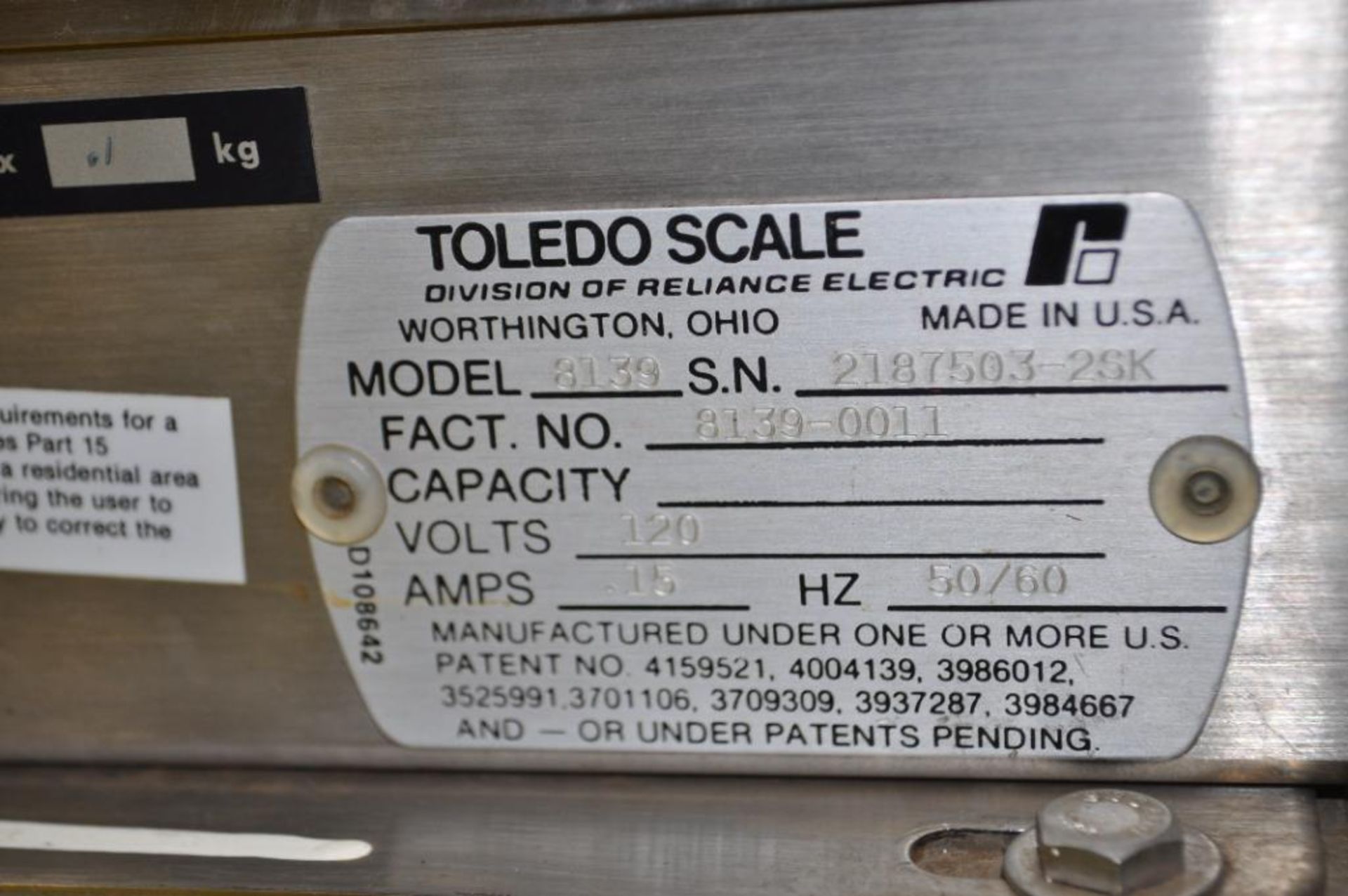 TOLEDO SCALES STAINLESS STEEL DIGITAL SCALE HEAD, MODEL: 8139, 120 VOLTS - Image 3 of 4