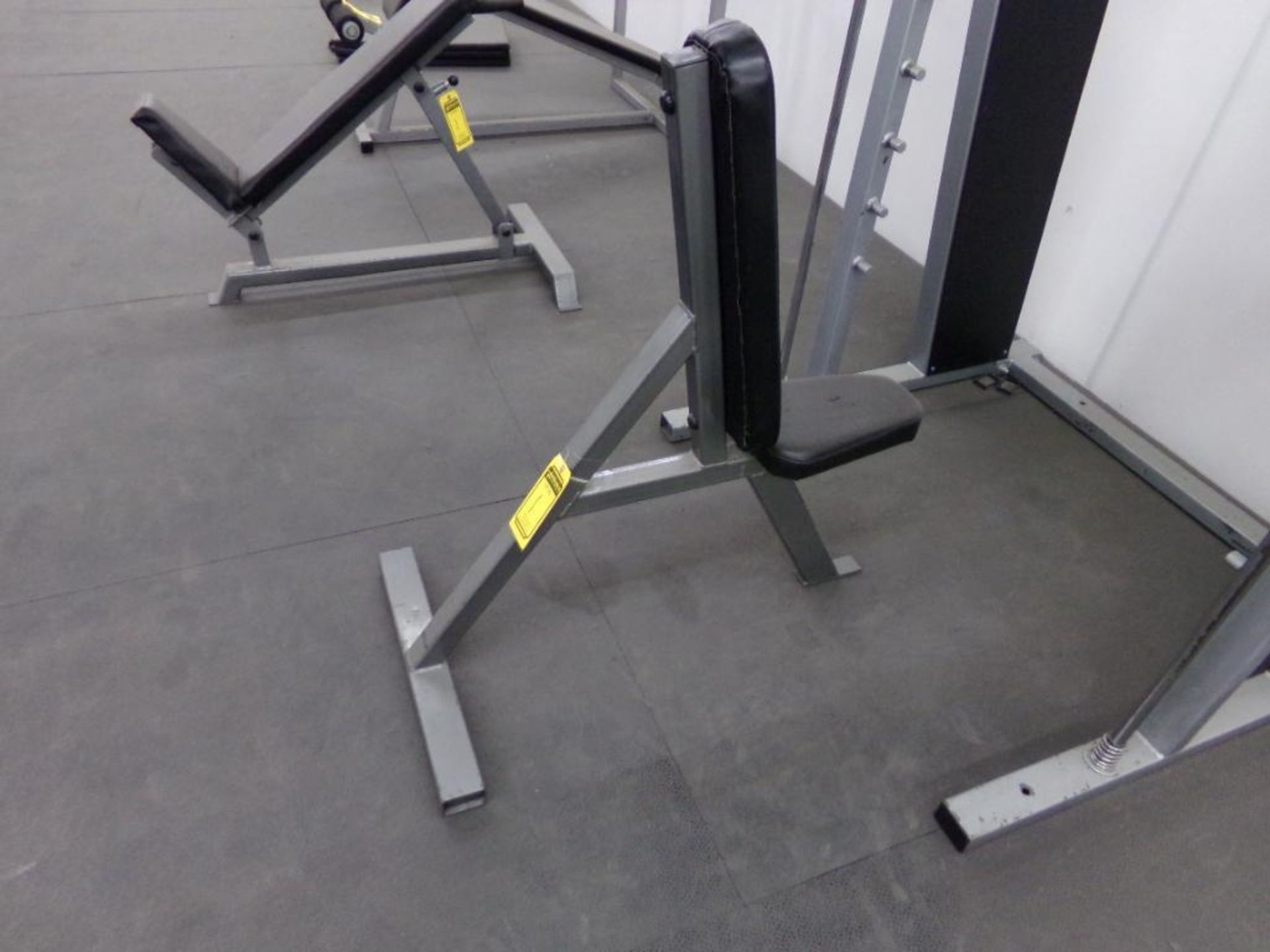 WEIGHT LIFTING MACHINE, (2) 45 LB. BARBELL WEIGHTS, (2) BENCHES - Image 2 of 3