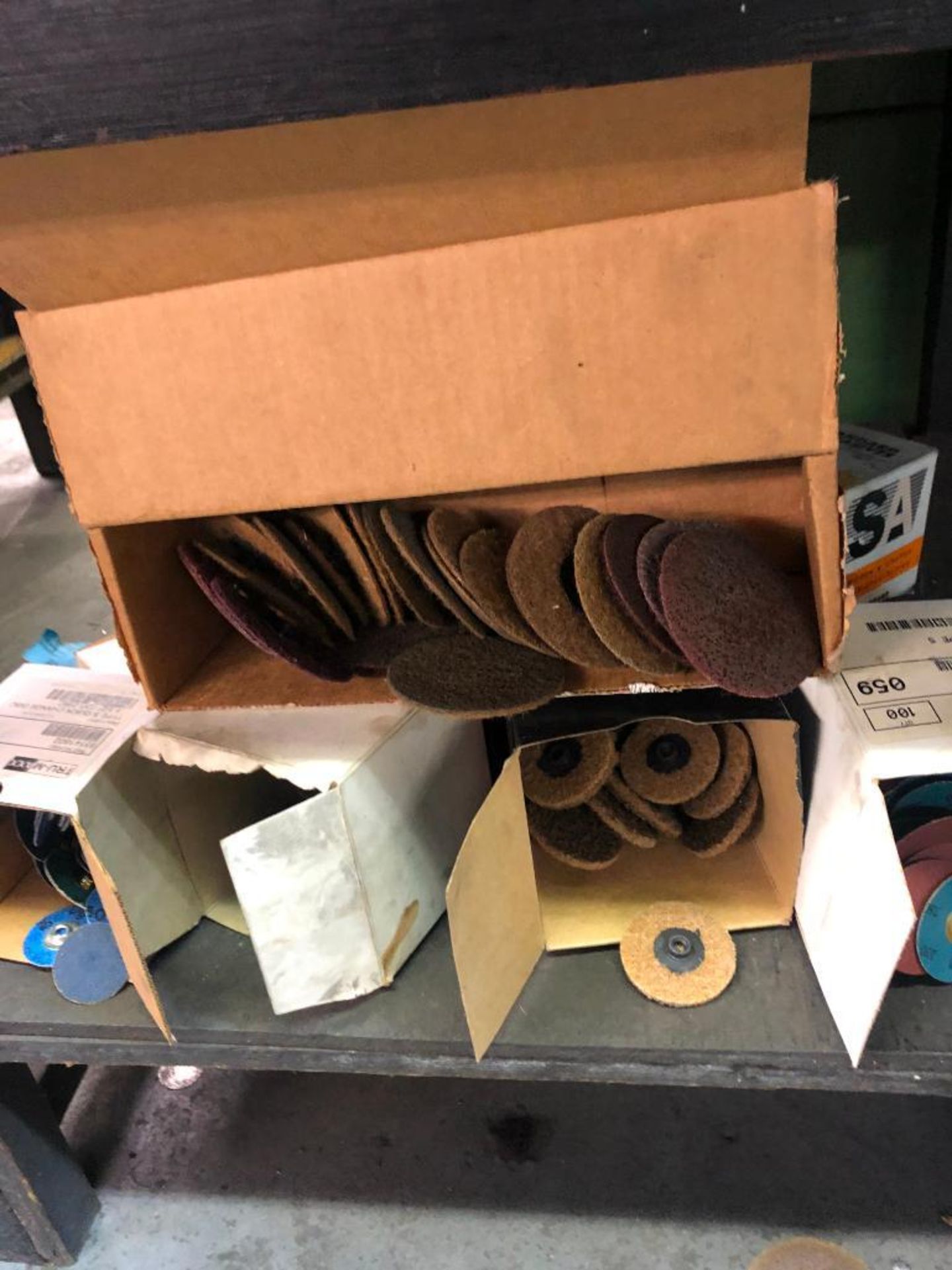 SHELF W/ ASSORTED SANDPAPER, DISC, AND WHEELS - Image 6 of 6