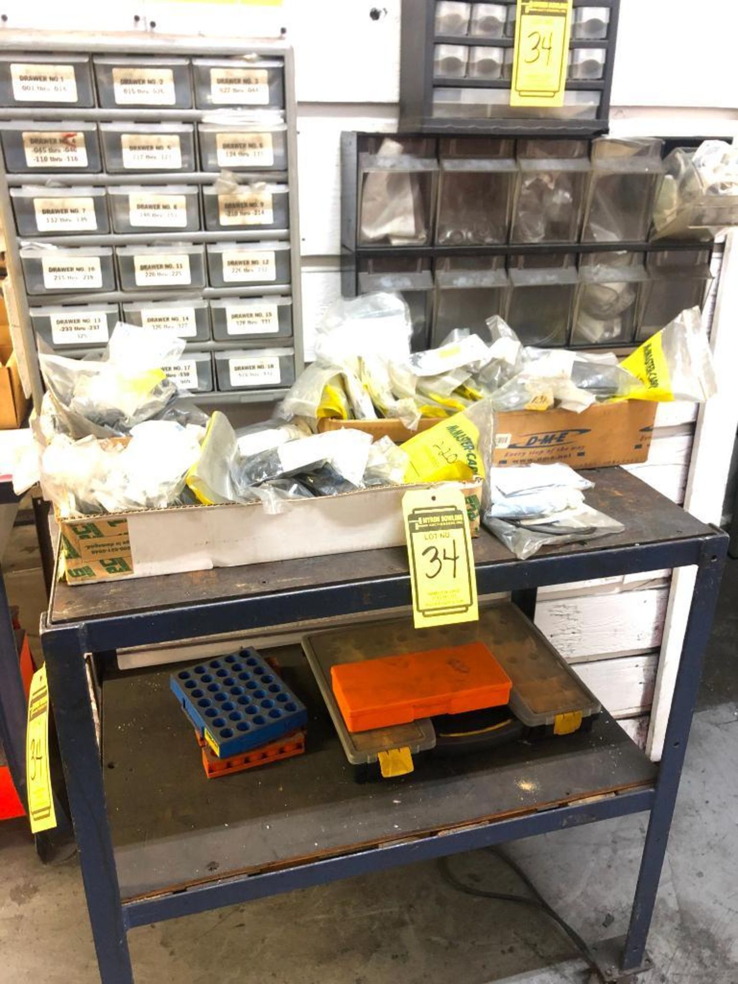 ROLLING CART AND SHELVES, W/ ASSORTED SIZE O- RINGS