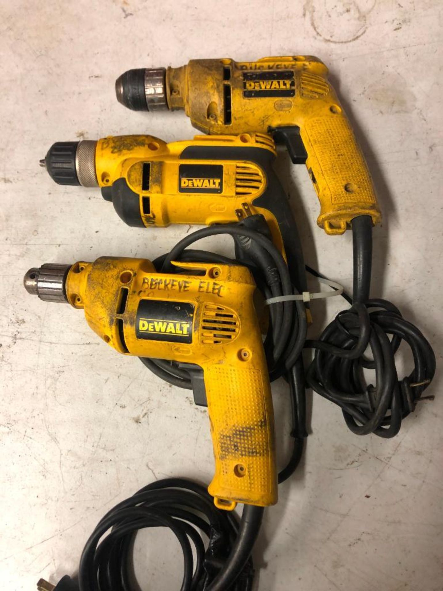 (1) DEWALT ELECTRIC 3/8'' DRILL, MODEL DW106, (1) DEWALT ELECTRIC 3/8'' DRILL, MODEL DWD110, (1) DEW