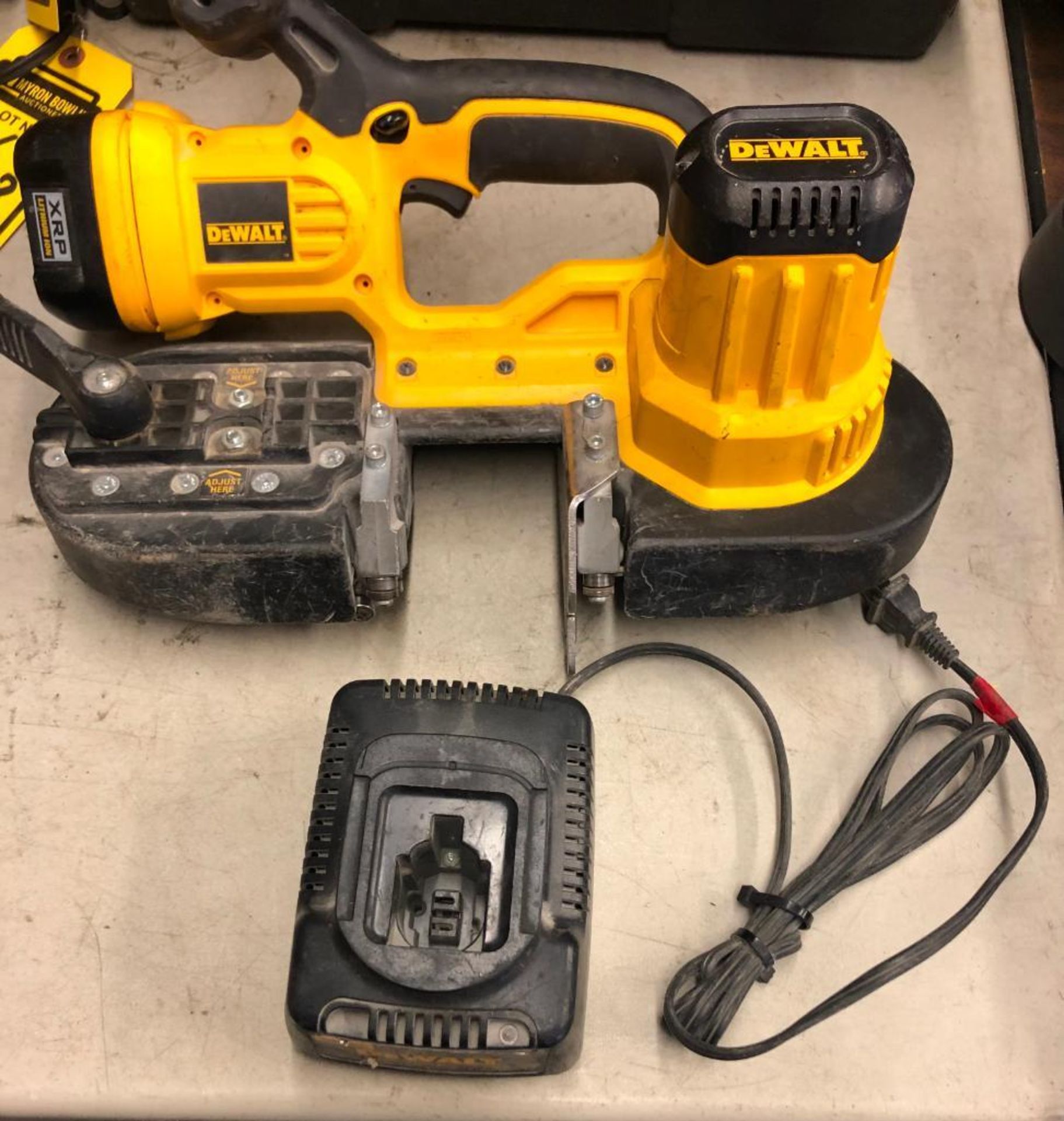 DEWALT CORDLESS BAND SAW, MODEL DC5370, S/N 032365, W/ (1) BATTERY AND CHARGER