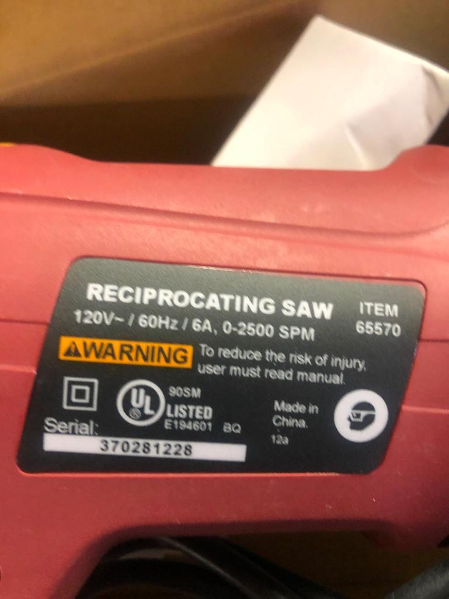 NEW CHICAGO ELECTRIC RECIPROCATING ELECTRIC SAW, W/ ROTATING HANDLE, 6 AMP, ITEM NUMBER 65570, S/N 3 - Image 3 of 4