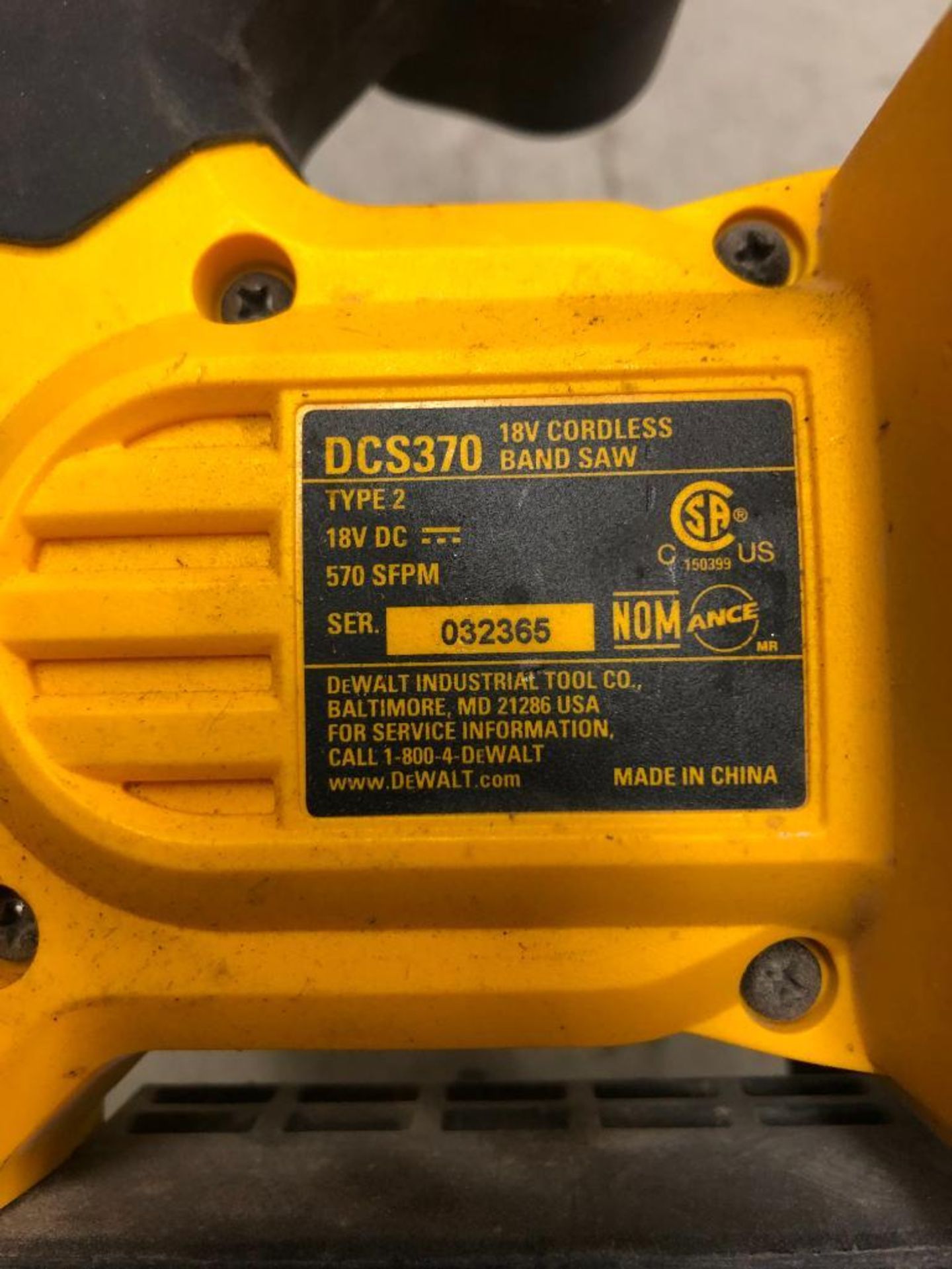 DEWALT CORDLESS BAND SAW, MODEL DC5370, S/N 032365, W/ (1) BATTERY AND CHARGER - Image 4 of 4