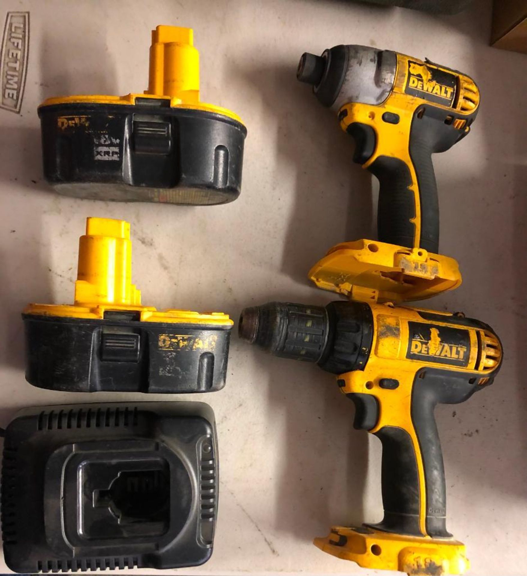 (1) DEWALT 18 VOLT CORDLESS 1/2'' DRILL, MODEL DCD760, (1) DEWALT 18 VOLT CORDLESS 1/4'' IMPACT, W/