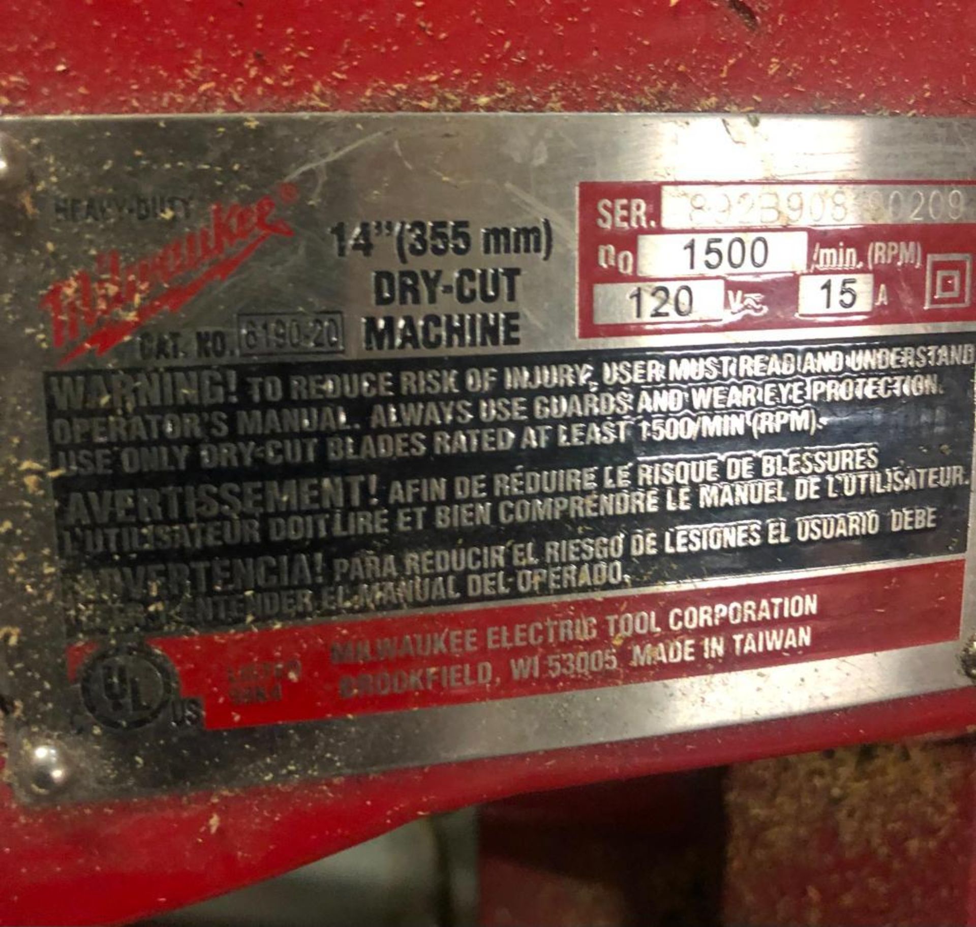 MILWAUKEE 14'' METAL CUT-OFF SAW, CAT NUMBER 619020 - Image 3 of 3