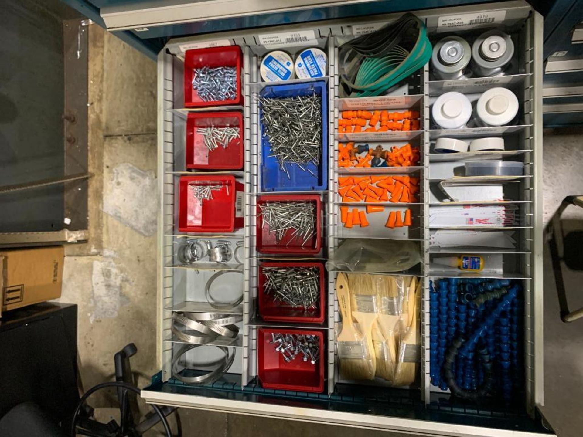 (2) STOR-LOC CABINETS, W/CONTENT, SAFETY GLASSES, ZIP TIES, LOCTITE, ABRASIVES, BLOW GUNS, & MORE - Image 13 of 18