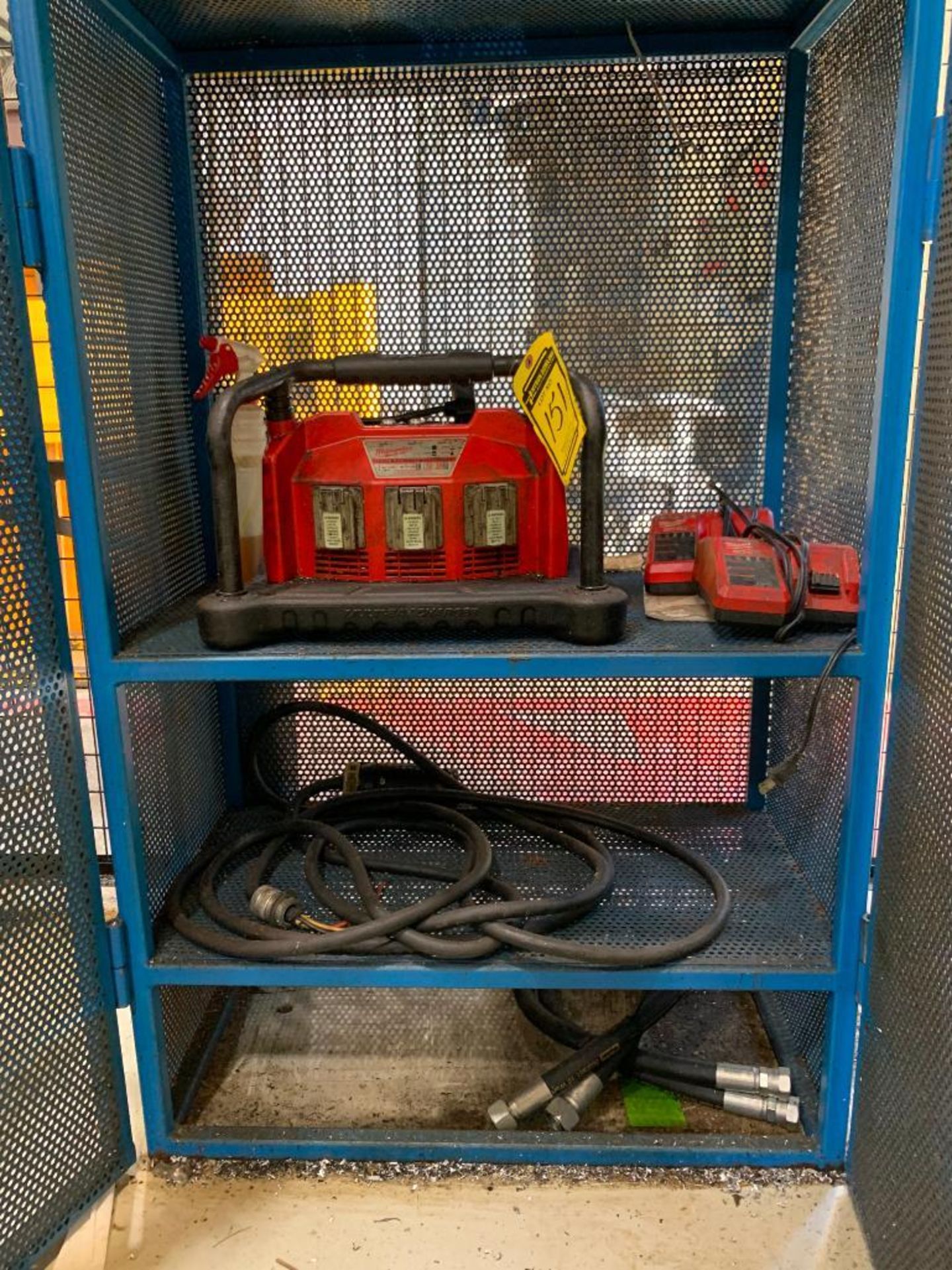 CAGE CABINET, WITH (4) DRILL INDEXES, (3) MILWAUKEE 12V/18V CHARGERS, MILWAUKEE LI-ION/NICD MULTI-BA - Image 4 of 7