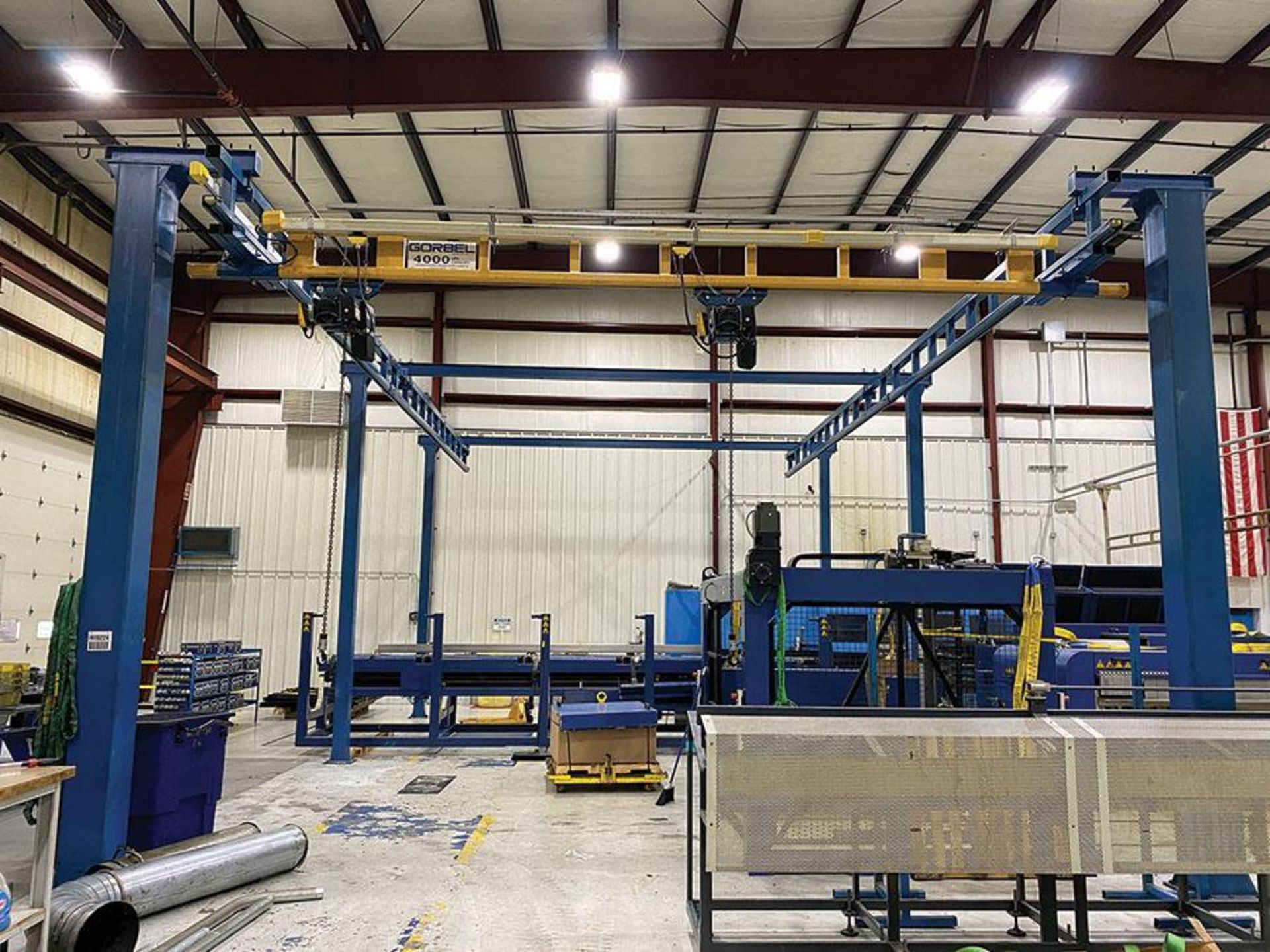 GORBEL 4,000 LB. CAP. FREE STANDING CRANE, (2) DEMAG 2,200 LB. CAP. ELECTRIC CHAIN HOISTS, REMOTE CO - Image 7 of 7