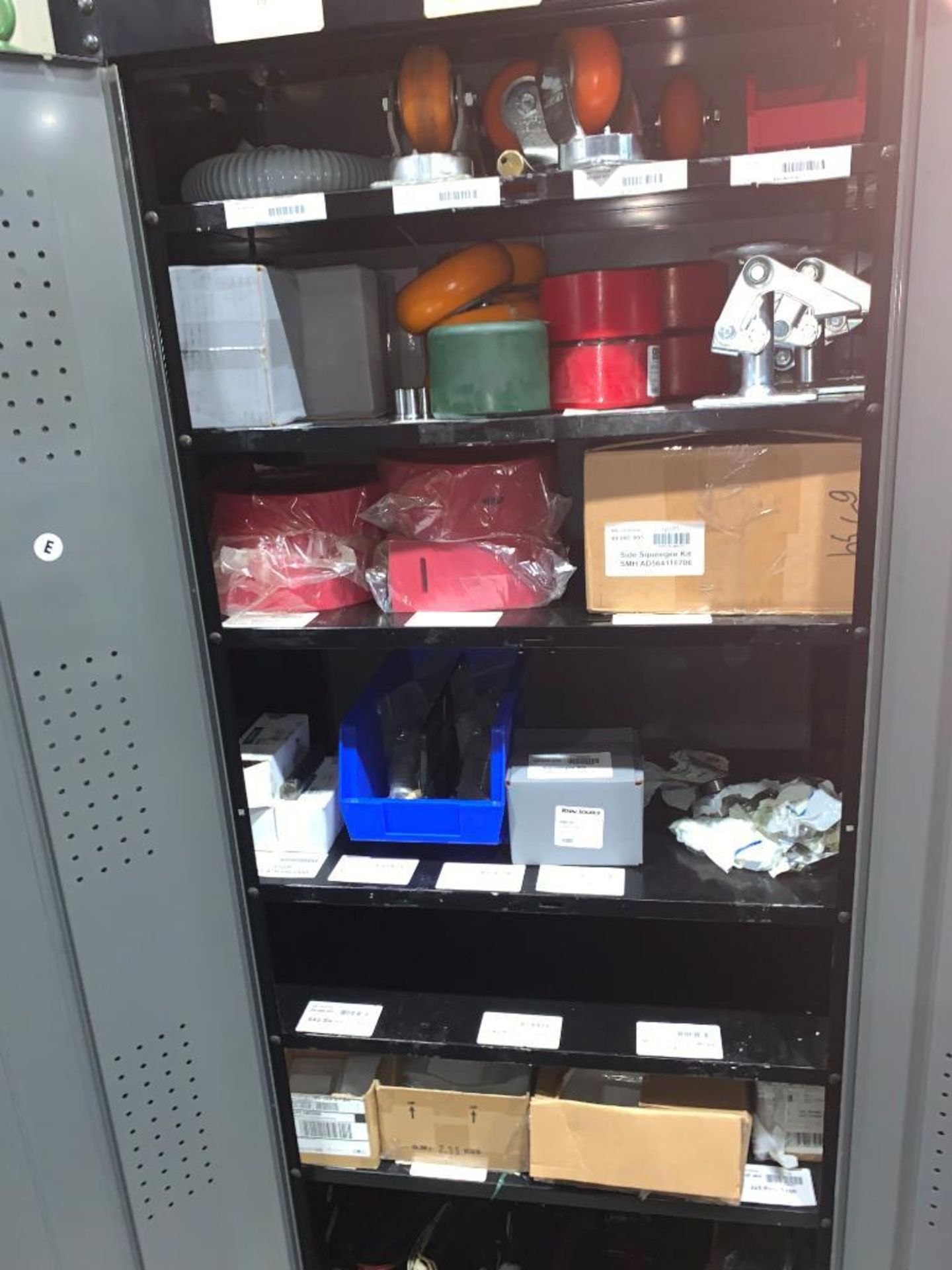 (3) CABINETS, W/ CONTENT: WHEELS, SCRUBBER PARTS, BANDING TOOLS, SAFETY TAPE, HAND TOOLS, SMALL SCRE - Image 4 of 10