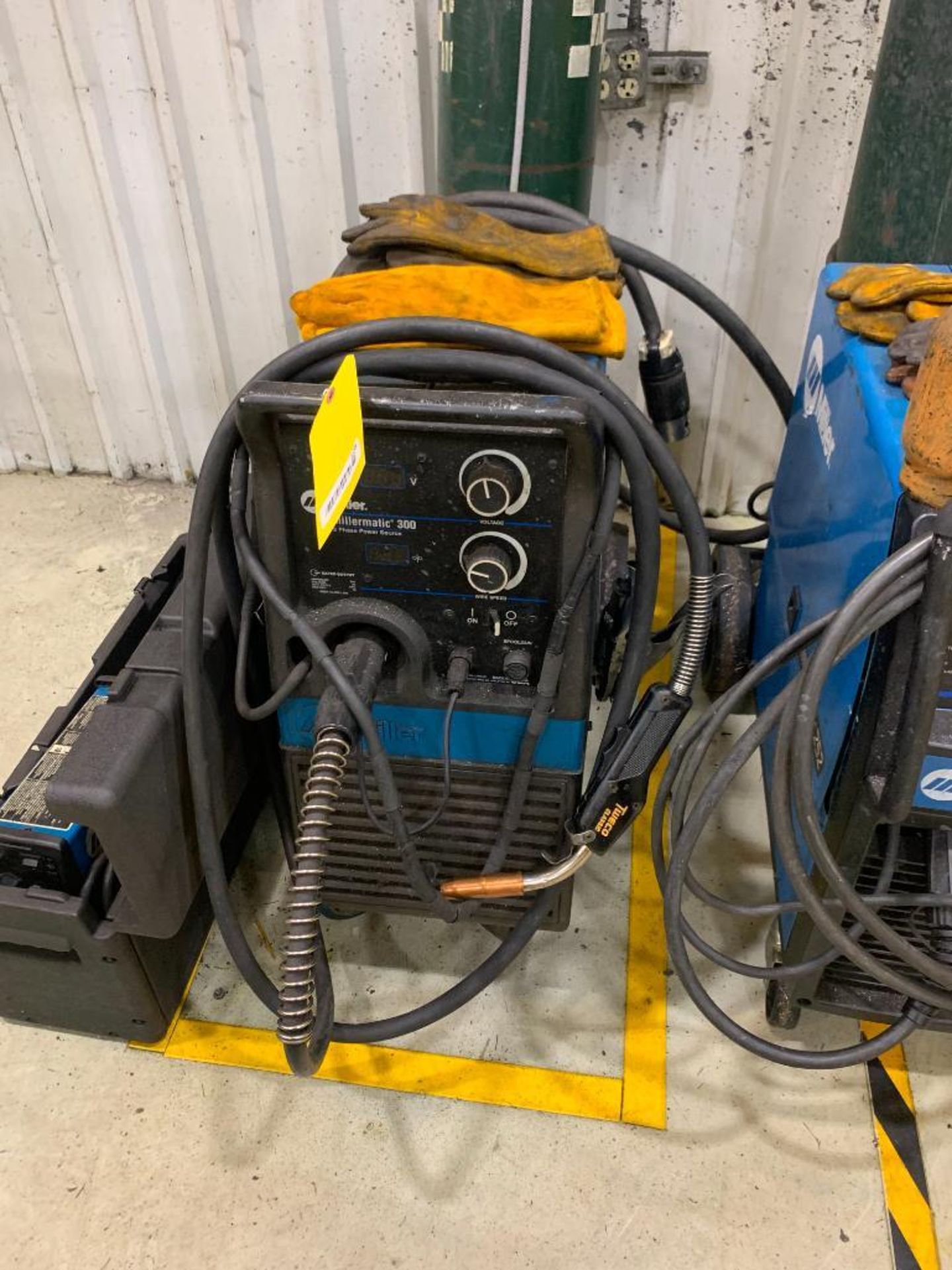 MILLER MILLERMATIC 300 ARC WELDER, 3-PHASE POWER SOURCE ON BOTTLE CART WITH LEADS AND HEAD