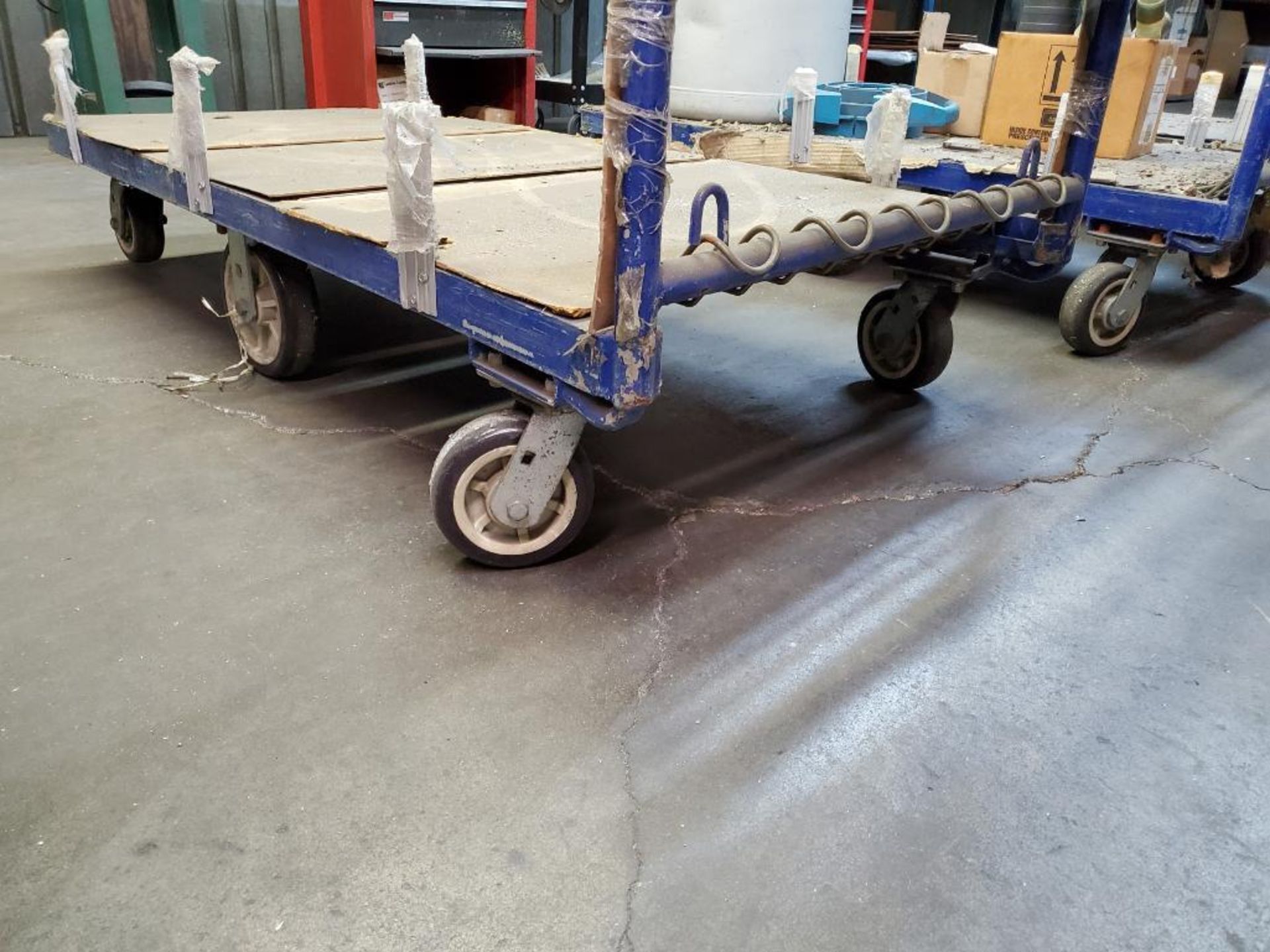 (3) 6-WHEEL MATERIAL FLAT CARTS, W/ STORAGE CAGE - Image 2 of 2