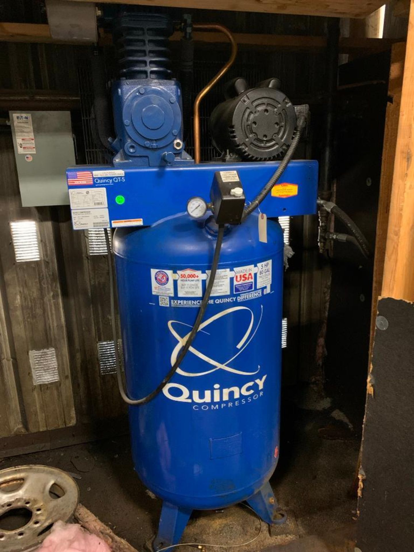 2018 QUINCY 80-GALLON AIR COMPRESSOR, 230/60/1, 175 PSIG, MODEL QTV-5-80AM, OVERLOAD, S/N UTY537511 - Image 2 of 3
