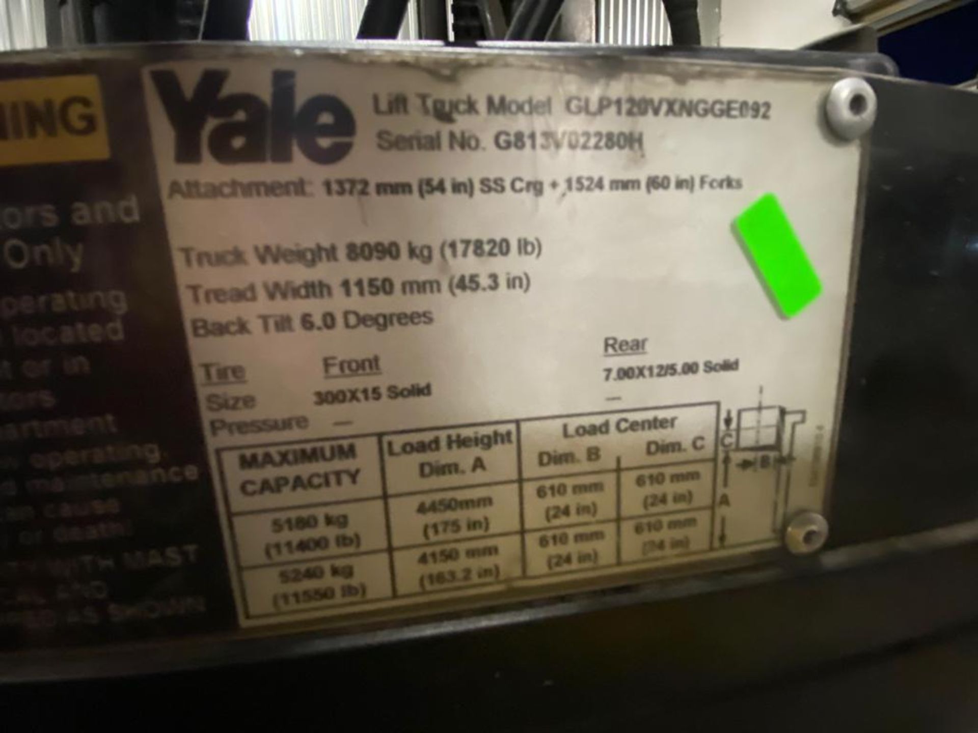 2010 YALE FORKLIFT, MODEL GP120VX, S/N G813V02280H - Image 37 of 38