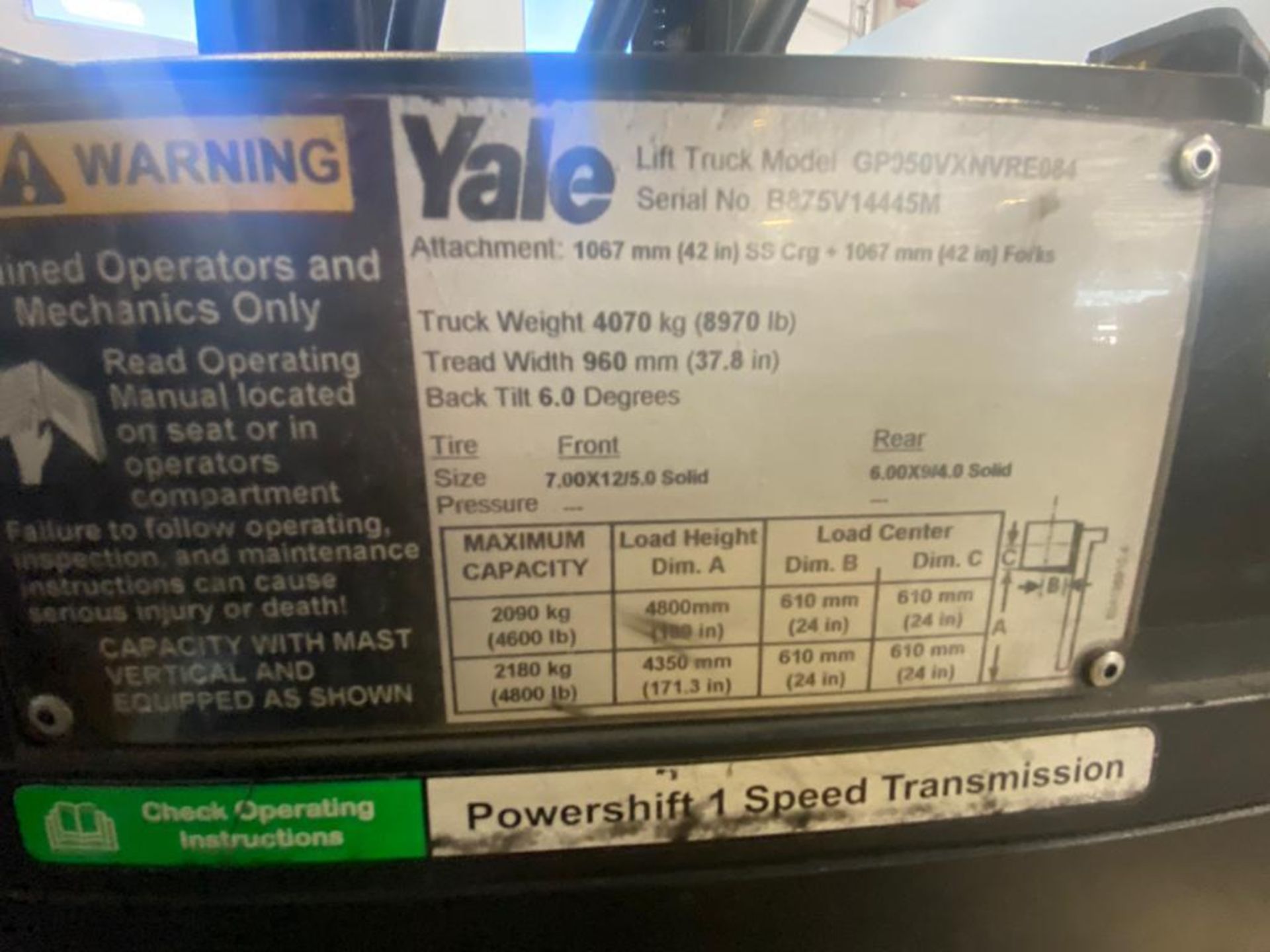 2014 YALE FORKLIFT, MODEL GP050VX, S/N B875V14445M - Image 27 of 33