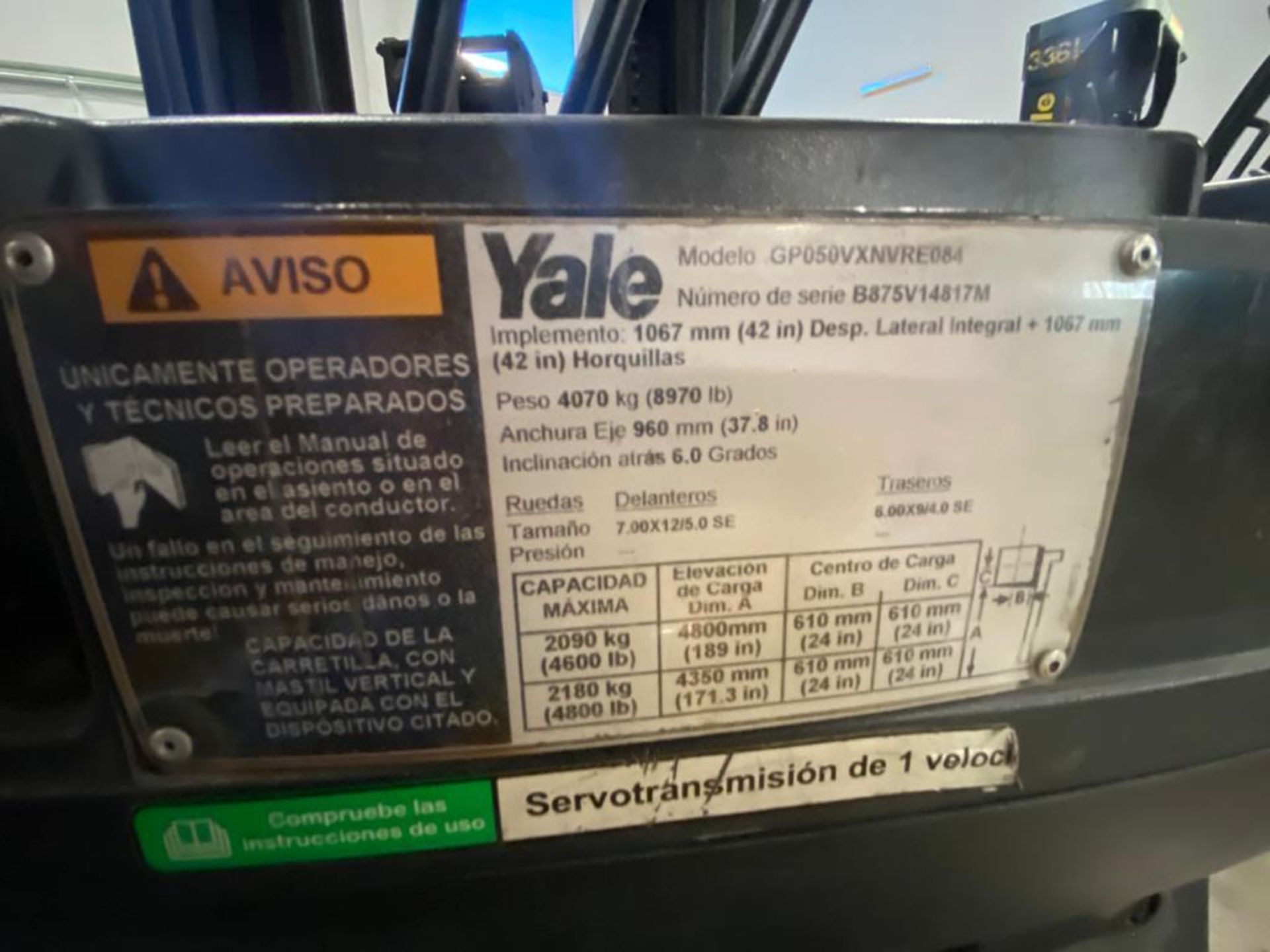 2014 YALE FORKLIFT, MODEL GP050VX, S/N B875V14817M - Image 21 of 24