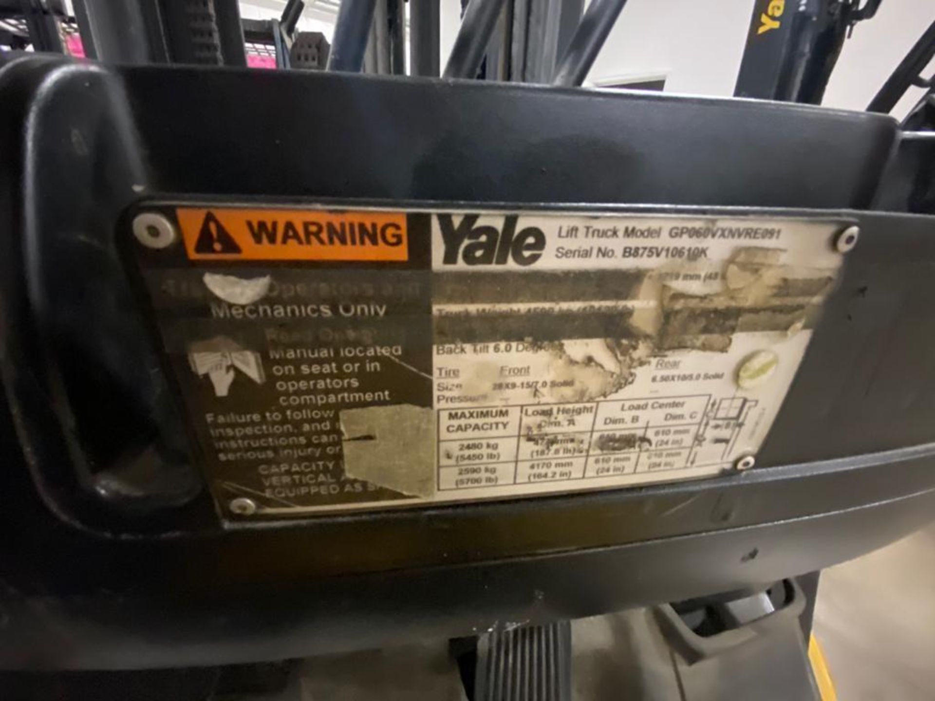 2012 YALE FORKLIFT, MODEL GP060VX, S/N B875V10610K - Image 31 of 35