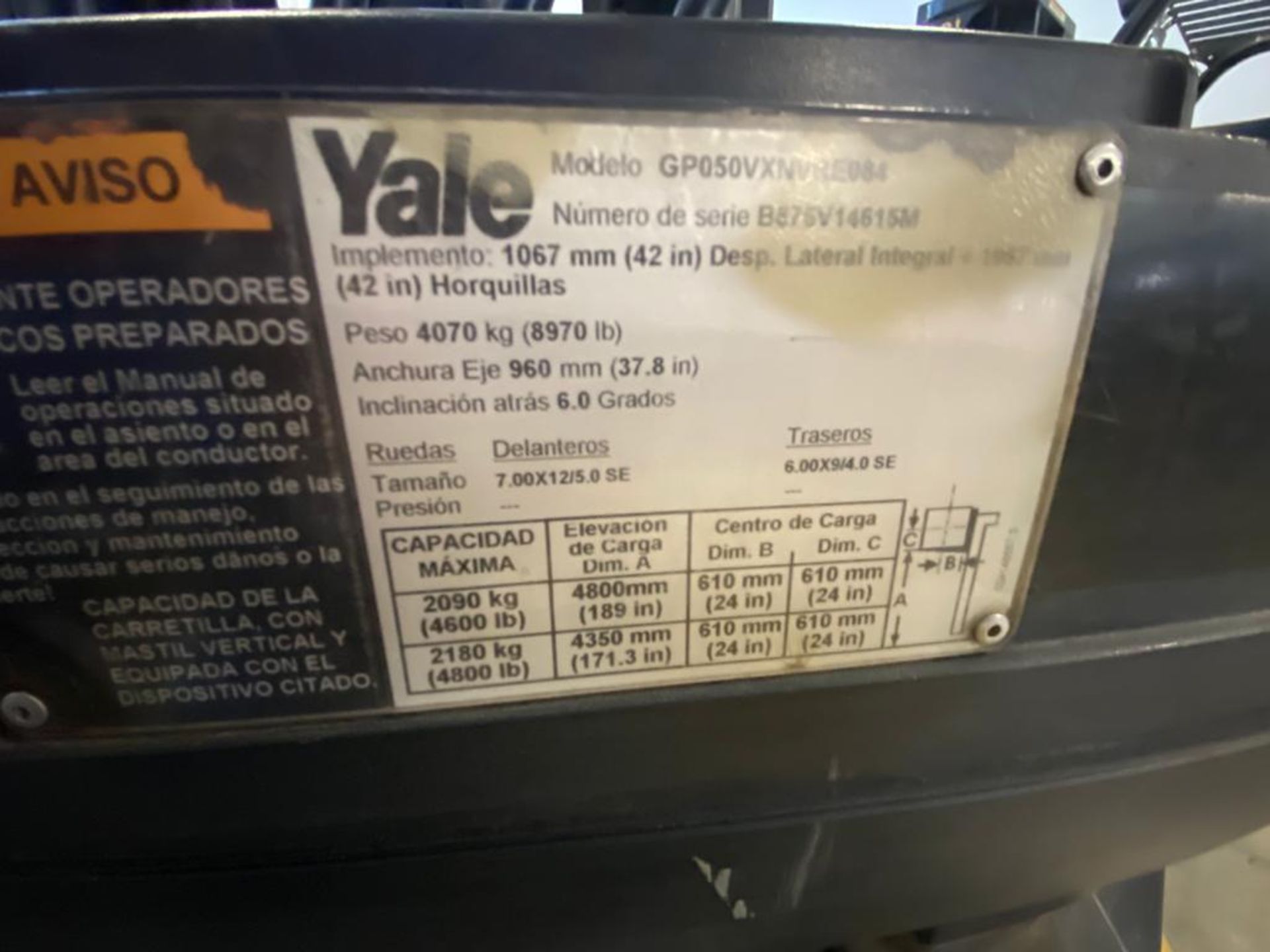 2014 YALE FORKLIFT, MODEL GP050VX, S/N B875V14615M - Image 18 of 22