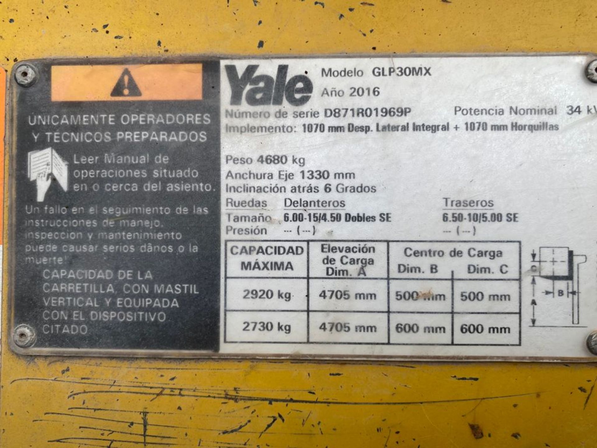Yale Forklift, Model GLP30MX, S/N D871R01969P, Year 2016, 6000 lb capacity - Image 27 of 40