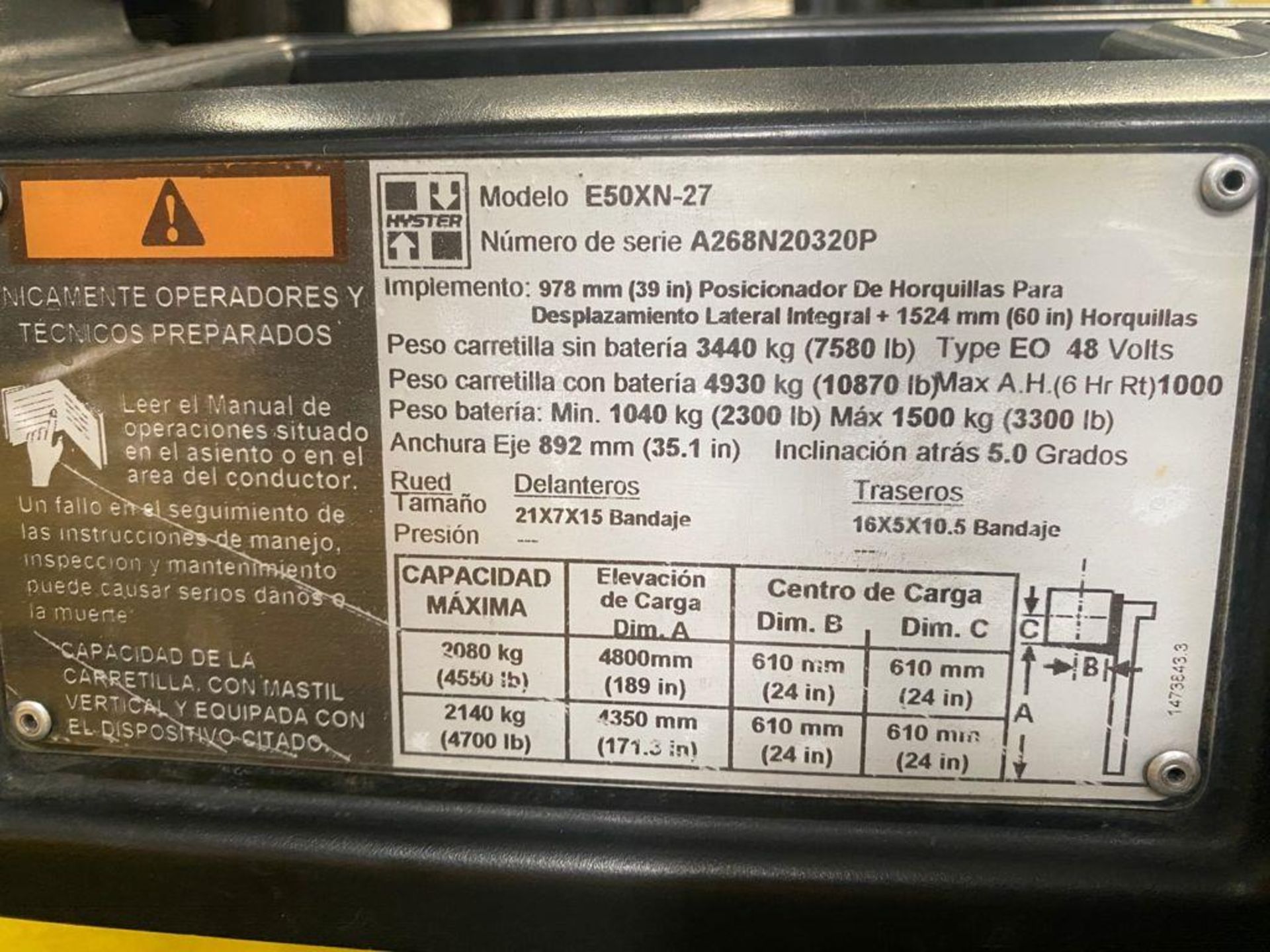 Hyster Forklift, Model E50XN, S/N A268N20320P, Year 2016, 4700 lb capacity - Image 21 of 32